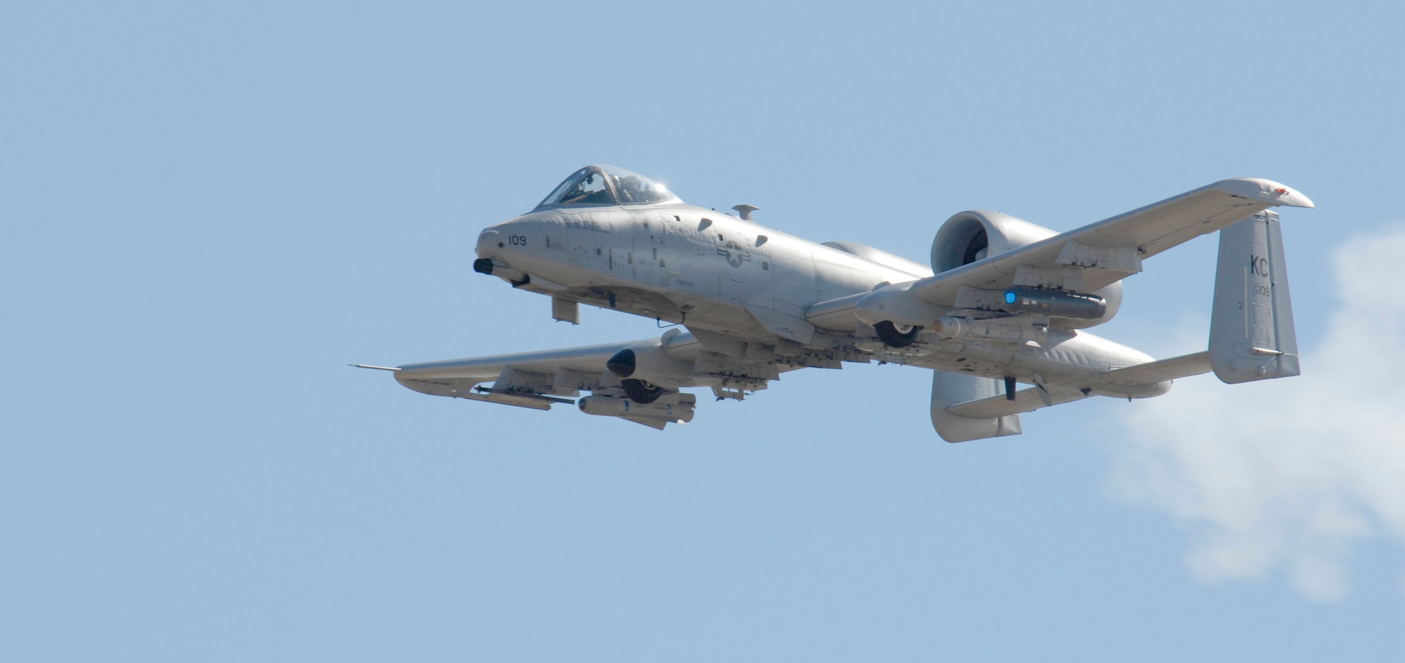 An A-10C Thunderbolt II from Air Force Reserve Command's 442nd Fighter Wing, Whiteman Air Force Base, Mo., fires its 30mm cannon during a straffing run over the Sayler Creek Bombing Range near Boise, Idaho, Oct. 14 during Hawgsmoke 2010. An active associate unit will form at Whiteman AFB in which Regular Air Force Airmen will train with reservists on the close-air support aircraft, according to an announcement Nov. 3, 2011. (U.S. Air Force photo/Lt. Col. David Kurle)  