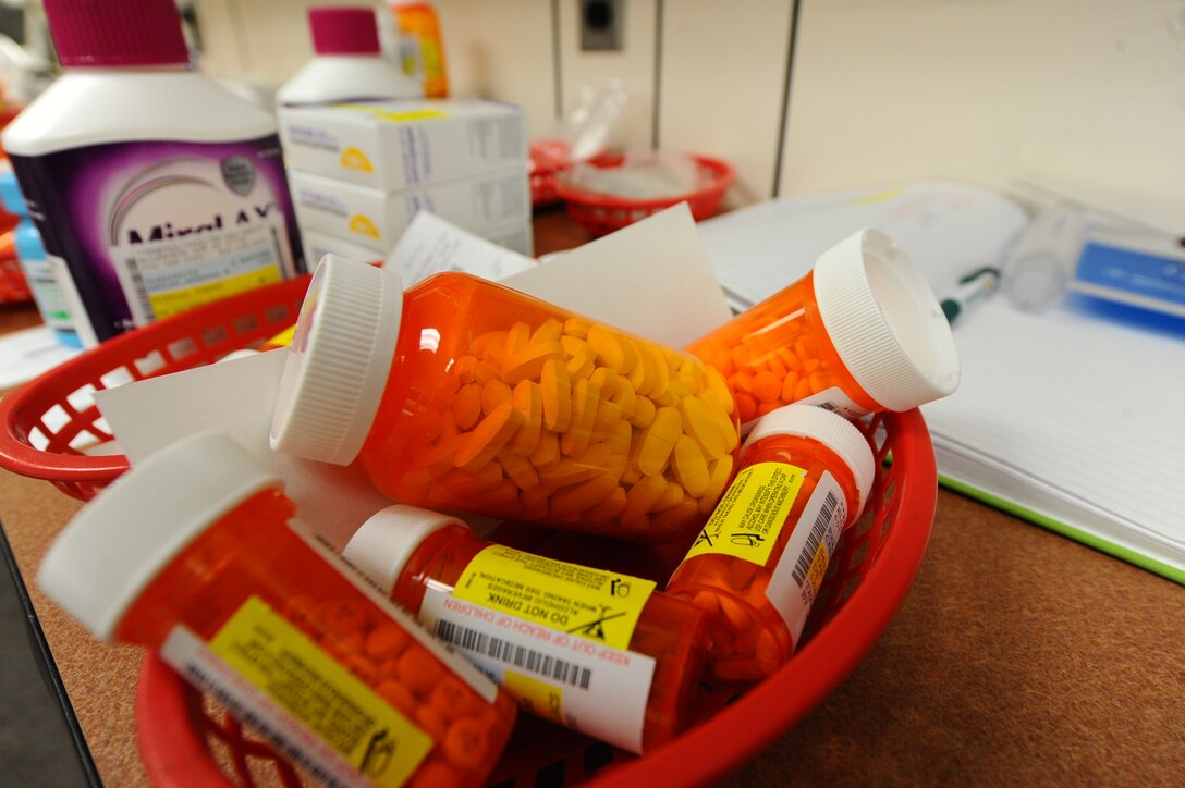 Processed medications await pick up at the pharmacy on Ellsworth Air Force Base, S.D., Oct. 25, 2011. Pharmacists in the 28th Medical Support Squadron carefully screen all medications to ensure quality product is supplied to their patients. (U.S. Air Force photo by Airman 1st Class Zachary Hada/Released)