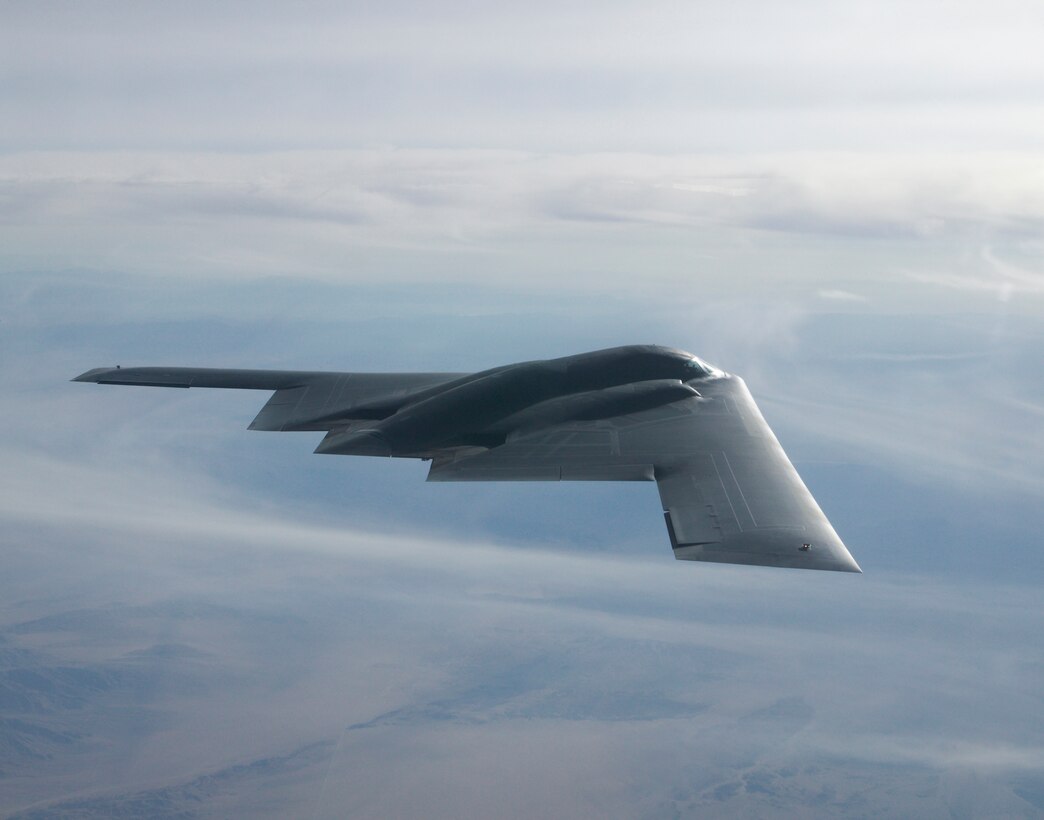 A B-2 Spirit flies to the North Pole Oct. 27, 2011, on a test mission from Edwards Air Force Base, Calif. The polar flight helped ensure that the B-2 maintains its global combat power capability in all environments with new computers for future growth and sustained contributions to the greater Air Force mission. (U.S. Air Force photo/Bobbi Zapka) 