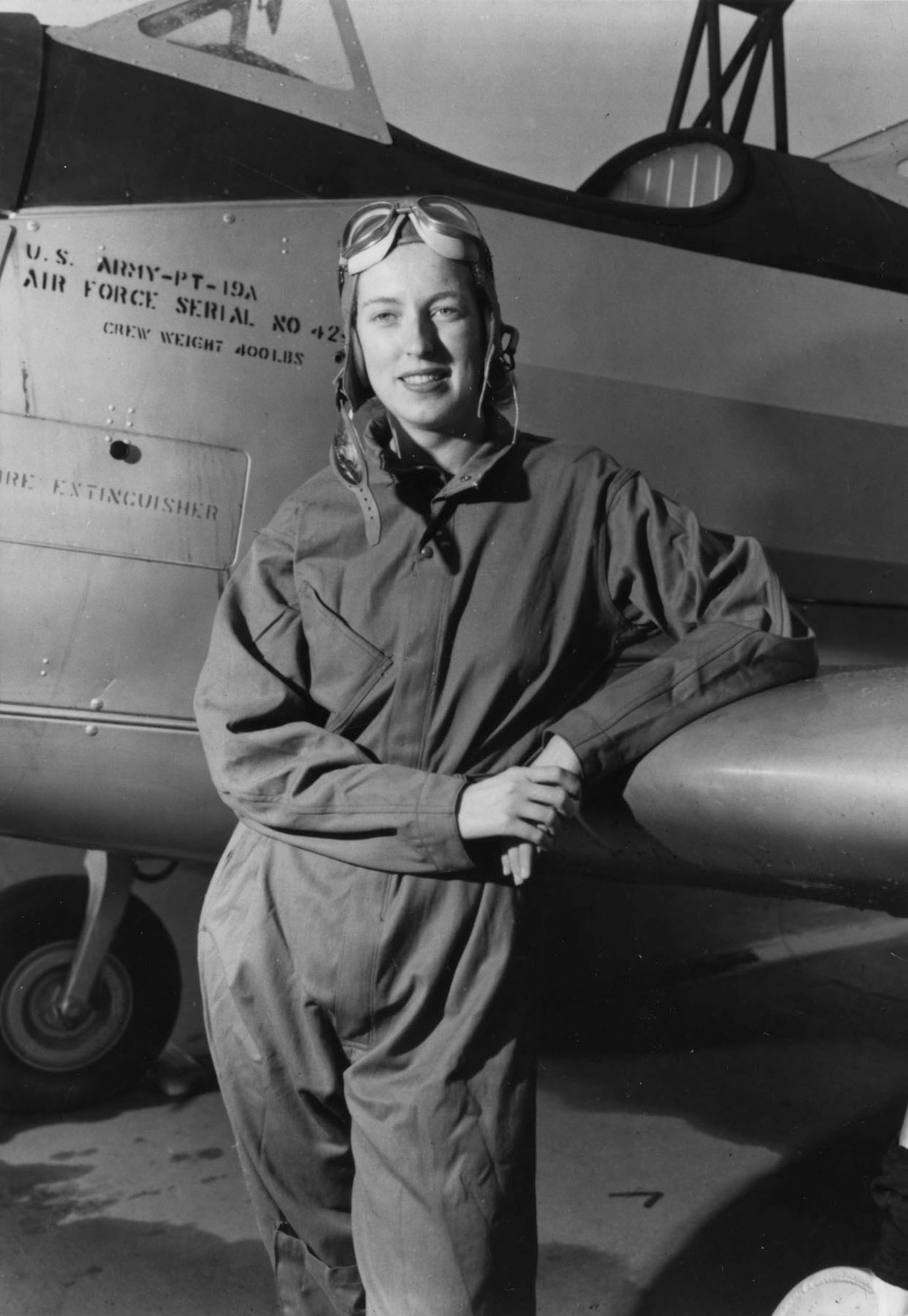 Cornelia Fort (with a PT-19A) was a civilian instructor pilot at an airfield near Pearl Harbor, Hawaii, when the Japanese attacked on Dec. 7, 1941. (U.S. Air Force photo)