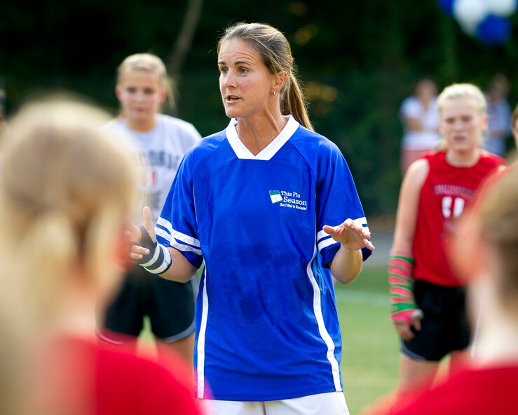 Brandi Chastain, former women’s professional soccer player and World Cup and Olympic champion, will be at the Base Exchange, 11:30 a.m. to 1 p.m. Nov. 9 to promote flu vaccination awareness. During this time, the 377th Air Base Wing Medical Group will provide flu vaccinations to active-duty military, retirees and dependents, as well as civilians who work on base. (courtesy photo)