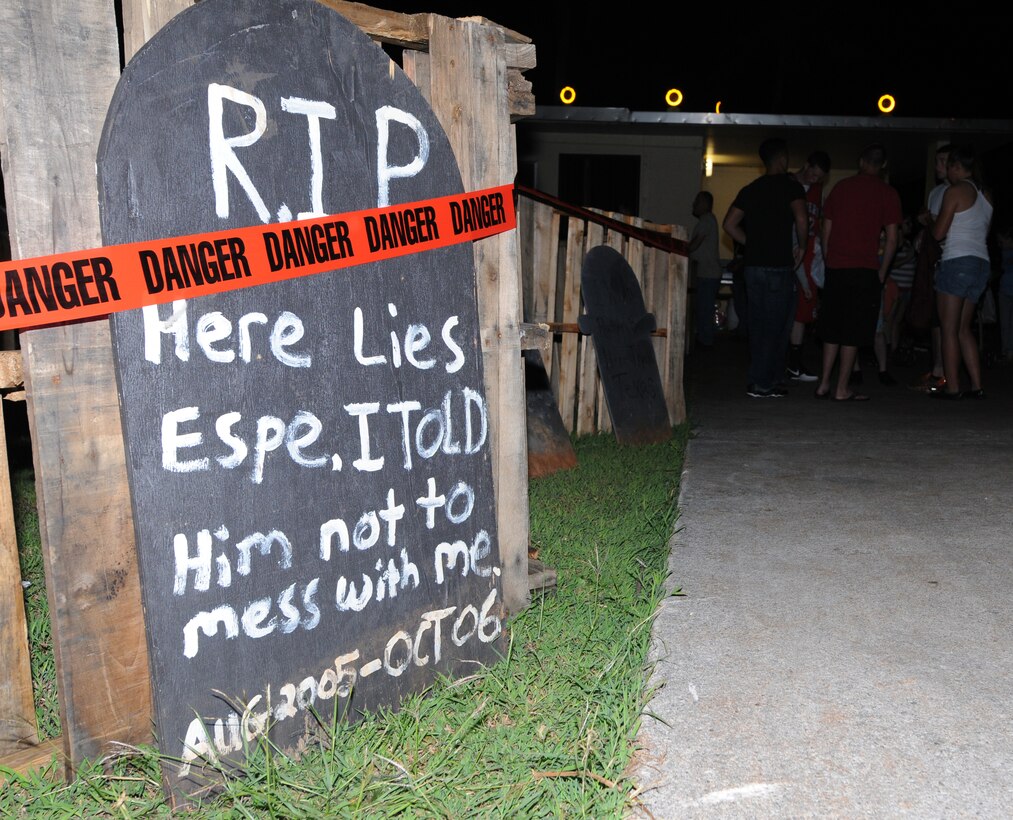 Base members wait in line to enter the 36th Civil Engineer Squadron
haunted house Oct. 31 here.  The haunted house is a yearly event put on by
36 CES volunteers and was free open to all ages for enjoyment.  (U.S. Air
Force photo/Airman 1st Class Mariko Frazee)
