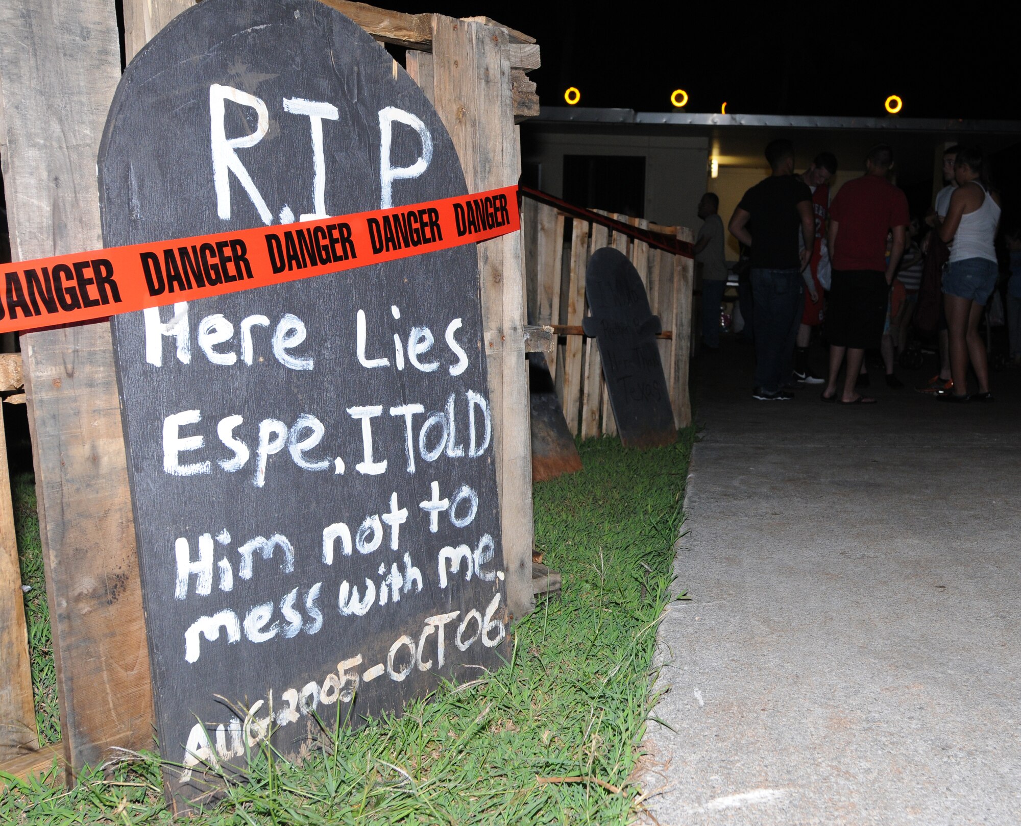 Base members wait in line to enter the 36th Civil Engineer Squadron
haunted house Oct. 31 here.  The haunted house is a yearly event put on by
36 CES volunteers and was free open to all ages for enjoyment.  (U.S. Air
Force photo/Airman 1st Class Mariko Frazee)
