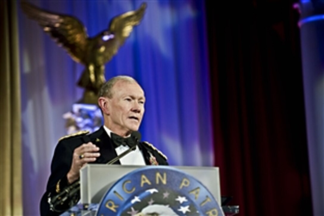 Army Gen. Martin E. Dempsey, chairman of the Joint Chiefs of Staff, delivers opening remarks at the National Defense University Foundation's American Patriot Award Gala in Washington, D.C., Nov. 3, 2011.
