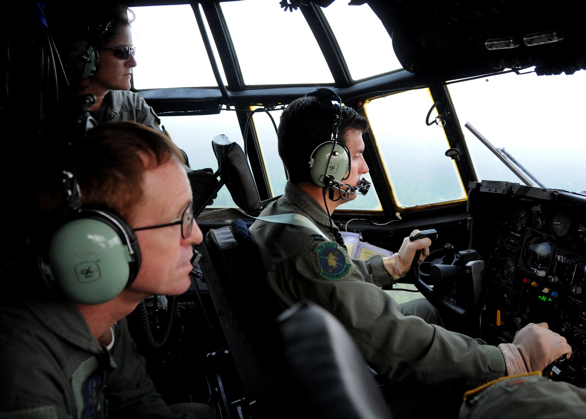 Capt. John Karlesky, a pilot with the 711th Special Operations Squadron, maneuvers the MC-130E Combat Talon I into place during a recent mission at Duke Field, Fla.  The aircrew of reservists delivered approximately six 23rd Special Tactics Training Squadron Airmen from Hurlburt Field and their equipment to their coordinates to begin the exercise.  The exercise provided counter-insurgency tactics, land navigation and mission planning to potential Air Force combat controllers.  (U.S. Air Force photo/Tech. Sgt. Cheryl Foster)