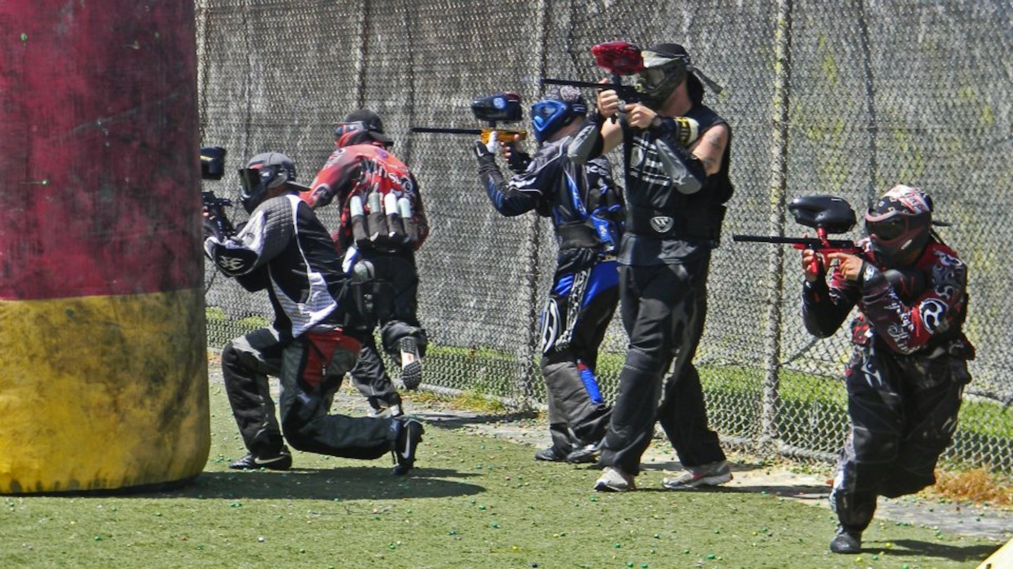 Participants play paintball on Kadena Outdoor Recreation's paintball field on Kadena Air Base, Japan, recently. Kadena Outdoor Rec was recently voted Best Morale, Welfare and Recreation Outdoor Recreation facility on Okinawa in the 2011 Stars and Stripes Best of the Pacific competition. (Courtesy photo/Diana Betancourt/released) 