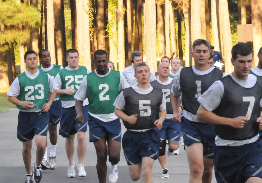 Reservists from all sections of the 916th Air Refueling Wing start the run portion of the fif-to-fight test during the September unit training weekend. Aircraft Maintenance Squadron posted some impressive numbers they want to share. (USAF photo by SSgt. Terrica Jones, 916ARW/PA)