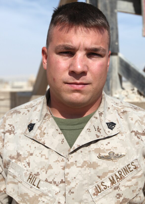 Sgt. Jonathan Hill, the air delivery chief for Landing Support Company, 2nd Marine Logistics Group (Forward), was presented with the Marine Corps League's Sergeant Harry D. Myers Award at a ceremony aboard Marine Corps Base Quantico, Va., Sept. 28. The award is bestowed annually upon an enlisted Marine within a combat service support element of the operation forces whose contributions have significantly impacted operations and readiness within the unit assigned. Hill, a native of Kansas City, Mo., is currently serving a one-year tour of duty in Afghanistan. (U.S. Marine Corps photo by Sgt. Justin J. Shemanski)