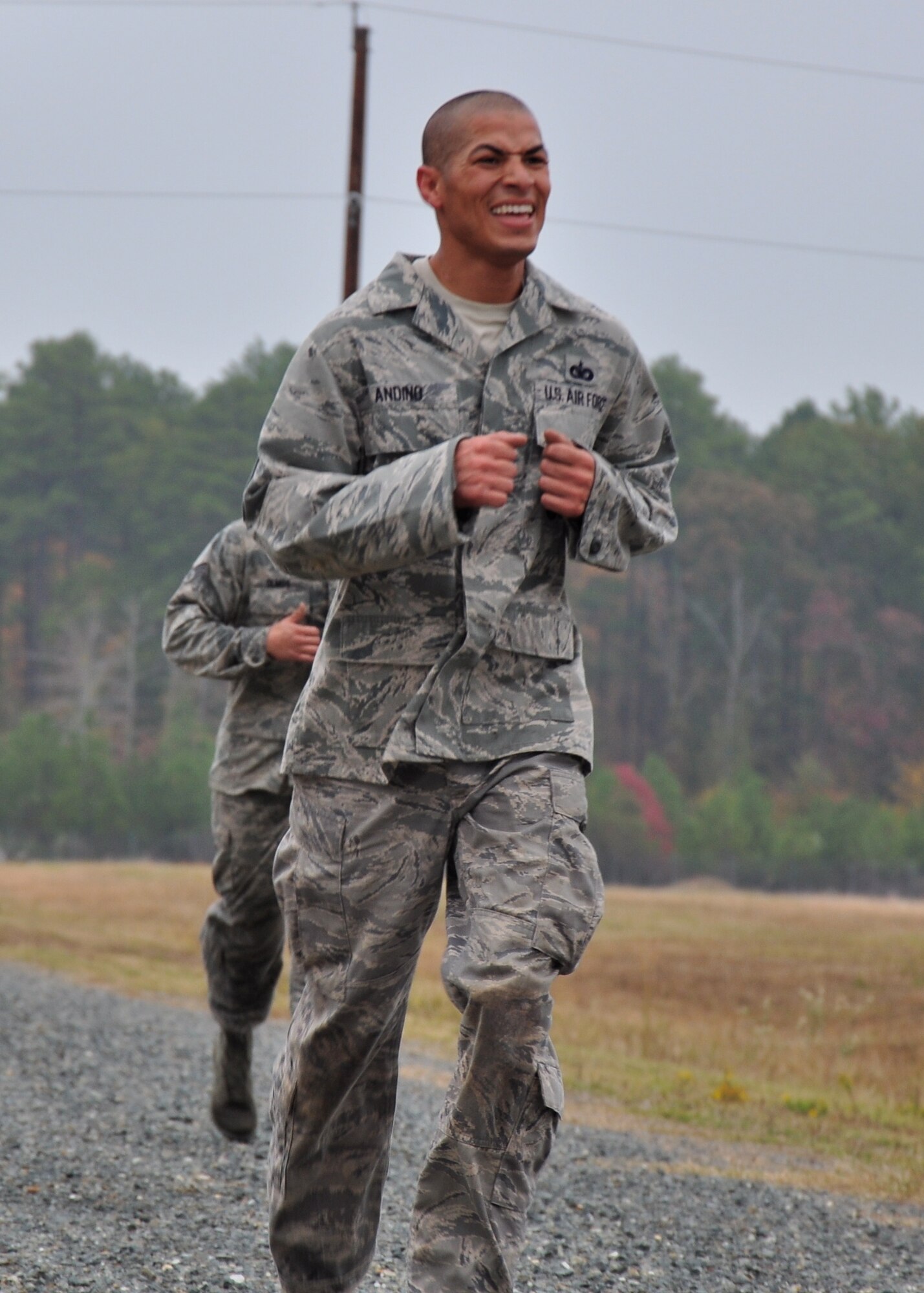 CAMP MINDEN, La. -- Tech. Sgt. Kyle Andino, 91st Security Forces Group, completes the last sprint of the competition to complete the obstacle course. Security forces Airmen from the 91st Missile Wing competed against other Air Force Global Strike Command security forces teams in the second annual Global Strike Challenge here, Nov. 5-7.  Each team was judged on completing various tasks during the competition to include their knowledge of tactical maneuvers as a team and as individuals, weapons familiarity, and overall job knowledge. (U.S. Air Force photo/ Airman 1st Class Jessica McConnell)
