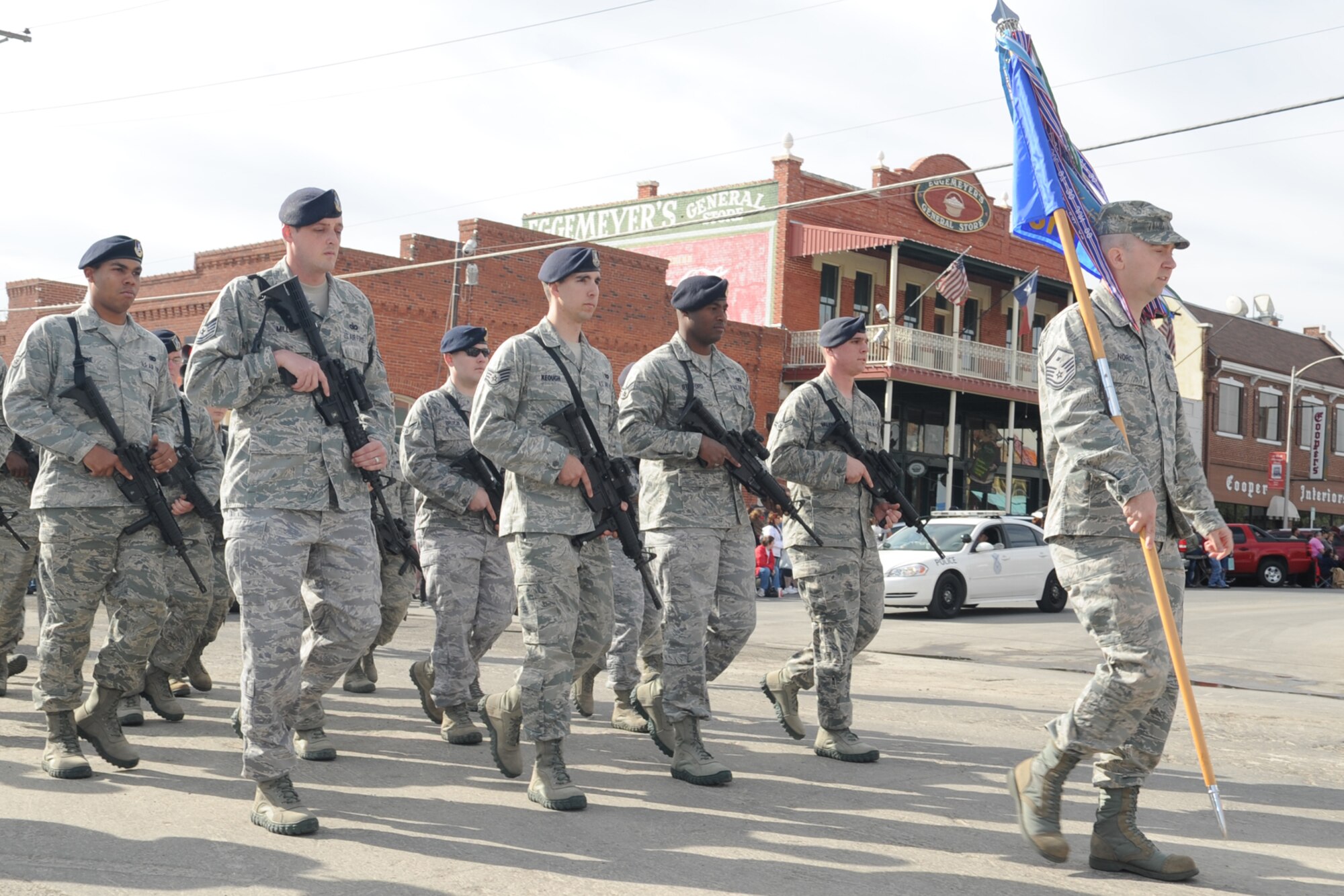 SAN ANGELO, Texas -- Servicemembers from the 17th Security Forces Squadron at Goodfellow Air Force Base participate in the San Angelo Veterans Day Parade Nov. 5. (U.S. Air Force photo/Staff Sgt. Laura R. McFarlane)