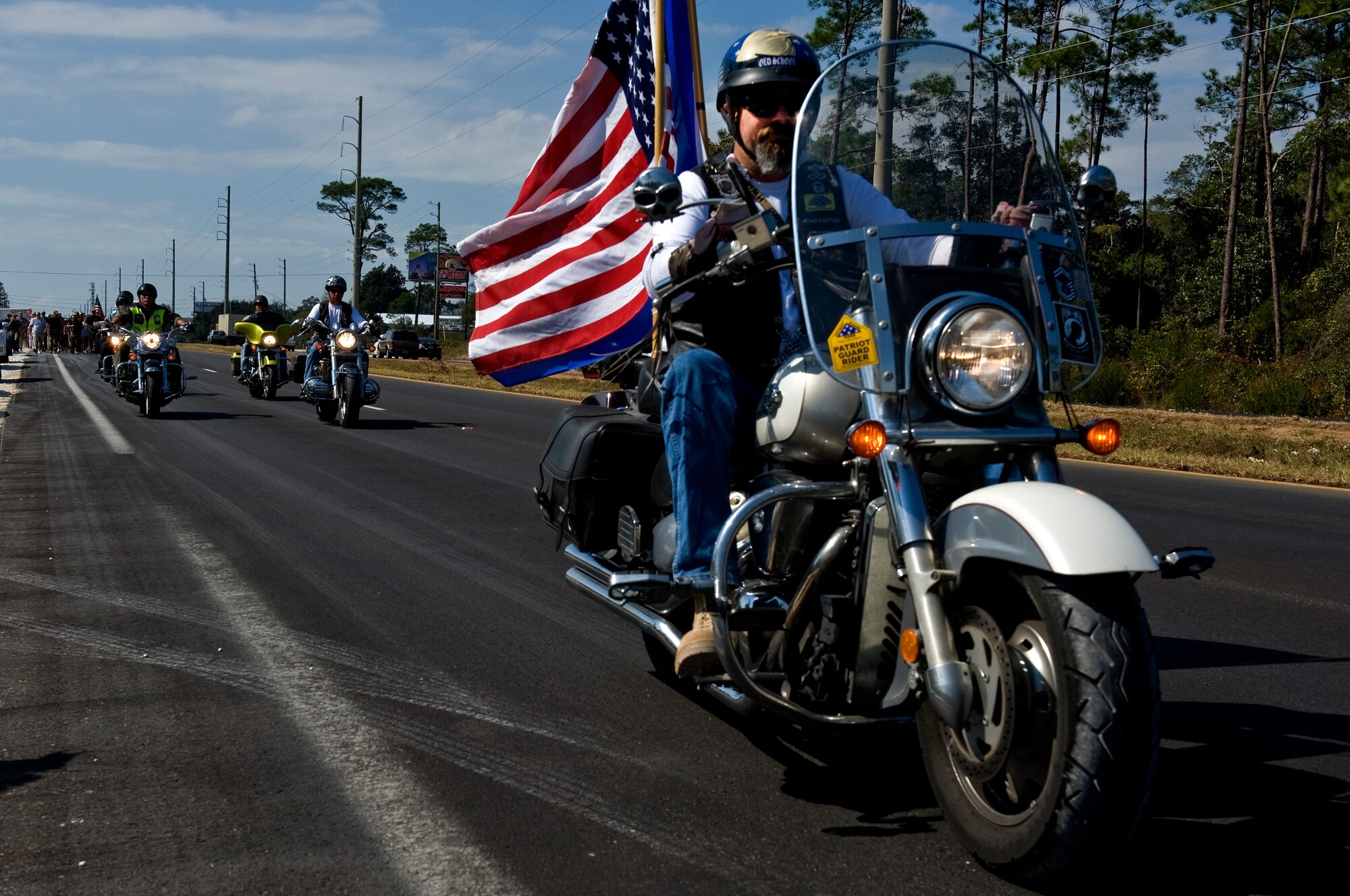 Members of Hurlburt Field’s Sentinels of Freedom motorcycle club are led by president Darreld Pearce during the Tim Davis Memorial march on Oct. 26, 2011 honoring fallen Special Tactics Airmen. The motorcycle club consists of active duty, retired and Department of Defense civilians. 