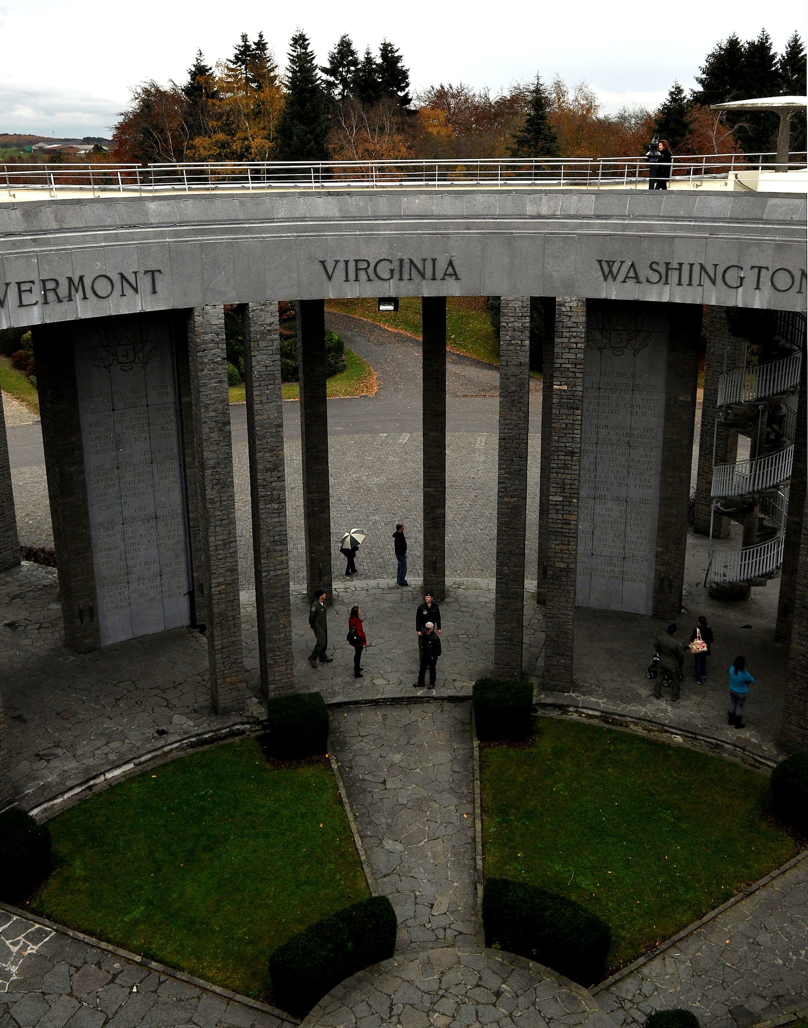 BASTOGNE, Belgium – Members of the 81st Fighter Squadron and their families visit the Mardasson Memorial Nov. 4 here. This memorial is dedicated to the soldiers who fought in the Battle of the Bulge in Dec. 1944. The visit to this memorial was a part of an 81st FS family day. The Airmen and their families also visited other WWII memorials and sites dedicated to the soldiers who lost and risked their lives to liberate Belgium and Luxembourg in WWII. (U.S. Air Force photo/Senior Airman Natasha Stannard)