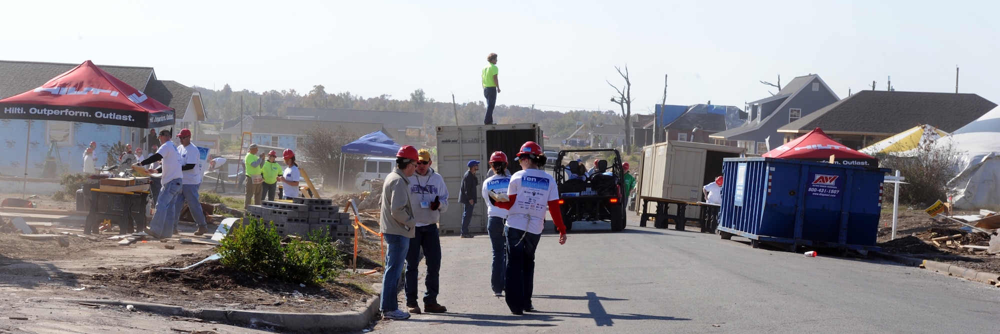 JOPLIN, Mo. -- Airmen assigned to the 509th Civil Engineer Squadron at Whiteman Air Force Base volunteer alongside Habitat for Humanity in the rebuilding of 10 homes on Nov. 1, 2011. The rebuild was a joint effort in building 10 homes in 10 days for families who lost everything in the May 22 Joplin Tornado. (U.S. Air Force photo/Senior Airman Laura Goodgame)