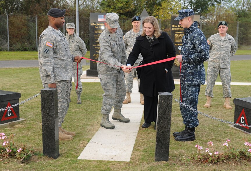 RAF MOLESWORTH, United Kingdom - A World War II memorial outside the main gate was rededicated in ceremony here Oct. 21. (U.S. Air Force photo by Senior Airman Joel Mease)