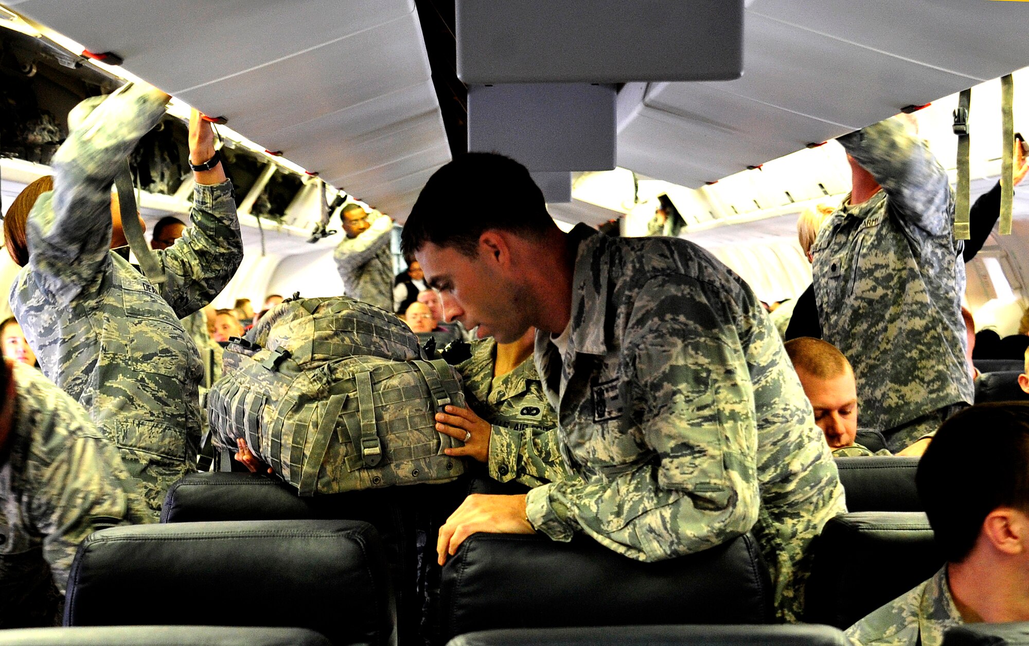 Tech. Sgt. Matthew Mokley, who was deployed with the 332nd Expeditionary Security Forces Squadron at Joint Base Balad, Iraq, prepares for his flight to the U.S. from Al Asad Air Base, Iraq, on Nov. 1, 2011. Sergeant Mokley and his fellow service members deployed in support of Operation New Dawn and helped create a more stable, sovereign and self-reliant Iraq. The U.S. military is on track to honor its commitment to the U.S.-Iraq Security Agreement and redeploy the remaining 33,000 troops by Dec. 31, 2011.  At the height of the surge in 2007, there were 165,000 U.S. troops in Iraq. This drawdown is one of the largest military operations since World War II.  (U.S. Air Force photo/Master Sgt. Cecilio Ricardo)