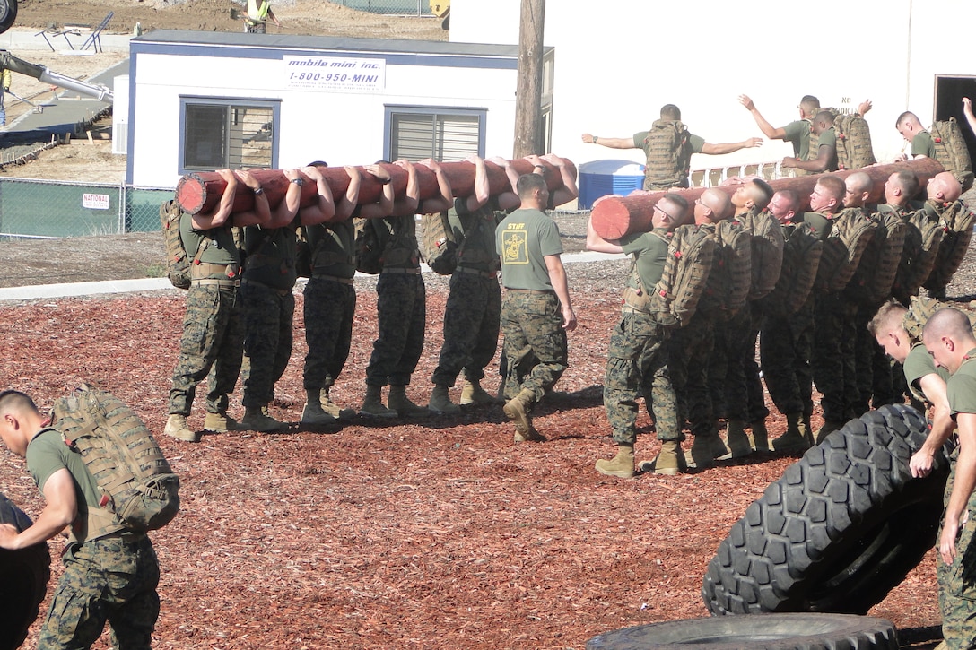 Field Medical Training Battalion Instructor, Sgt Retanaulcigrai monitors students during physical conditioning. One of many activities that take place between training events.