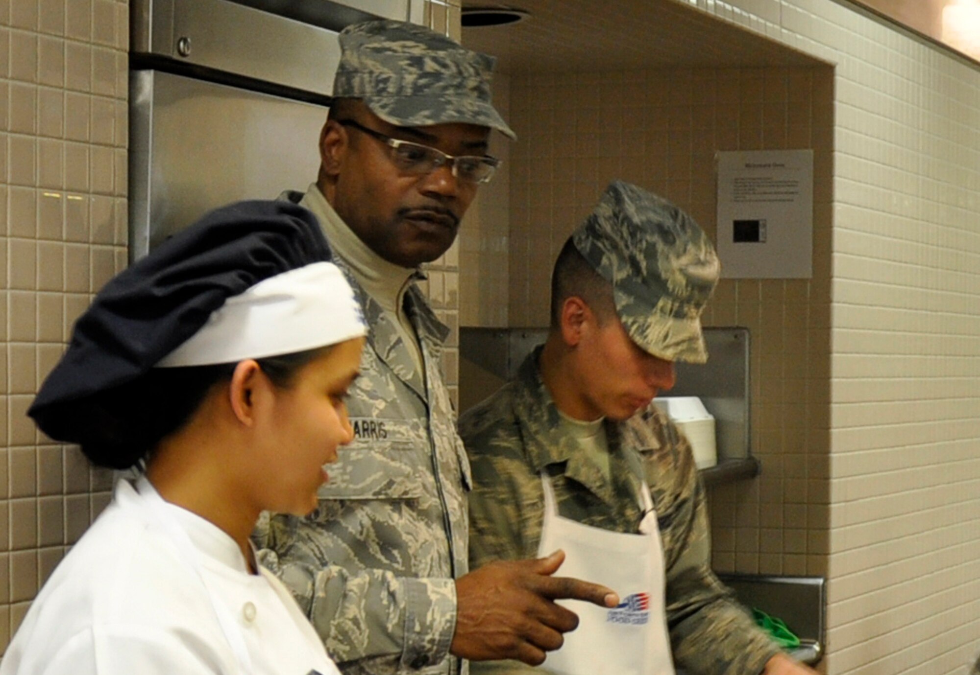 Senior Master Sgt. Stephen Harris, NCO in charge of the 446th Force Support Squadron Sustainment Services Flight, McChord Field, Wash., ensures his Airmen have everything they need in order to feed the rest of the Reservists during drill weekend, Nov. 5, 2011. Harris comes from a large family of veterans going back to the Korean War. The Bremerton, Wash. resident works as a human resources and leadership trainer at Bangor Naval Base. He?s been with the 446th AW for 25 years and served on seven Air Expeditionary Force deployments at the port mortuary, at Dover Air Force Base, Del.