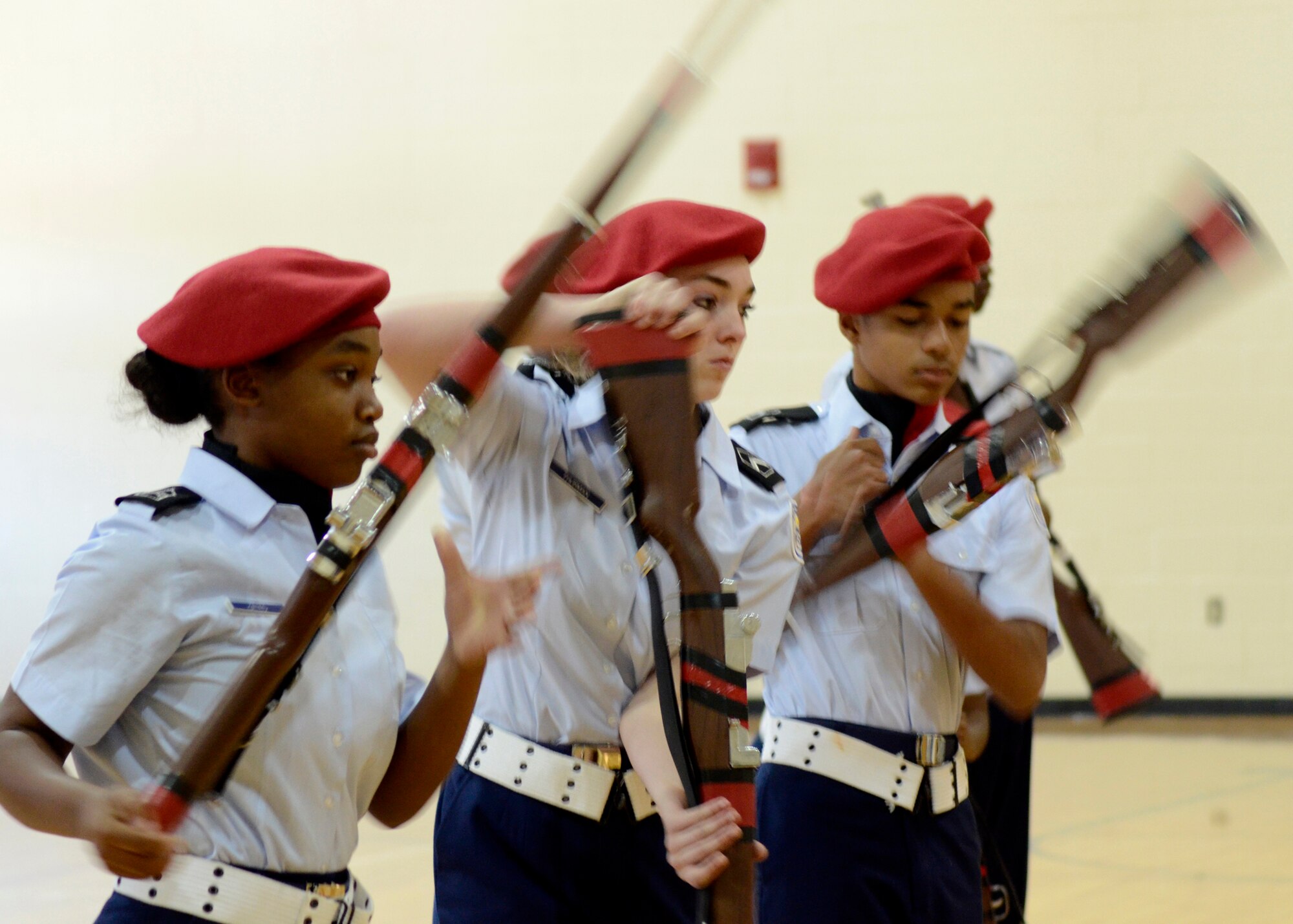 Dutchtown High School Air Force JROTC cadets execute precision and confidence during their performance in the Armed Exhibition competition event at the Southern Invitational Drill Team Competition on Nov. 5 at East Paulding High School.  (U.S. Air Force photo/Master Sgt. Stan Coleman)  