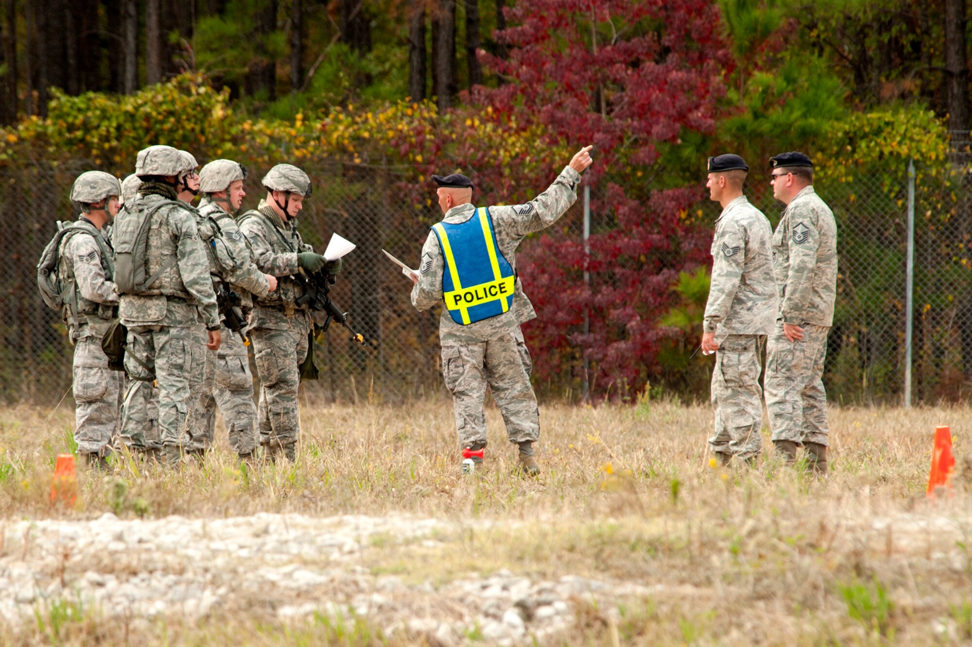 Members of the 307th Security Forces Squadron receive instructions from an evaluator before starting the Mental and Physical (MAP) competition during the Global Strike Challenge, at Barksdale Air Force Base, La., Nov. 7, 2011. The Global Strike Challenge is the world's premier bomber, Intercontinental Ballistic Missile and security forces competition with units from Air Force Global Strike Command, Air Combat Command, Air Force Reserve Command and the Air National Guard. (U.S. Air Force photo by Master Sgt. Greg Steele/Released)