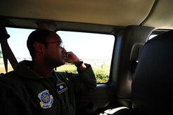 Staff Sgt. Kevin Sumlin is transported to his aircraft before a mission at Joint Base Charelston Nov. 2. The Flying Crew Chiefs Office is a special duty assignment designed to provide a flying mission with a single-person maintenance package. Sumlin is a flying crew chief with the 437th Aircraft Maintenance Squadron.  (U.S. Air Force photo/ Staff Sgt. Nicole Mickle)
