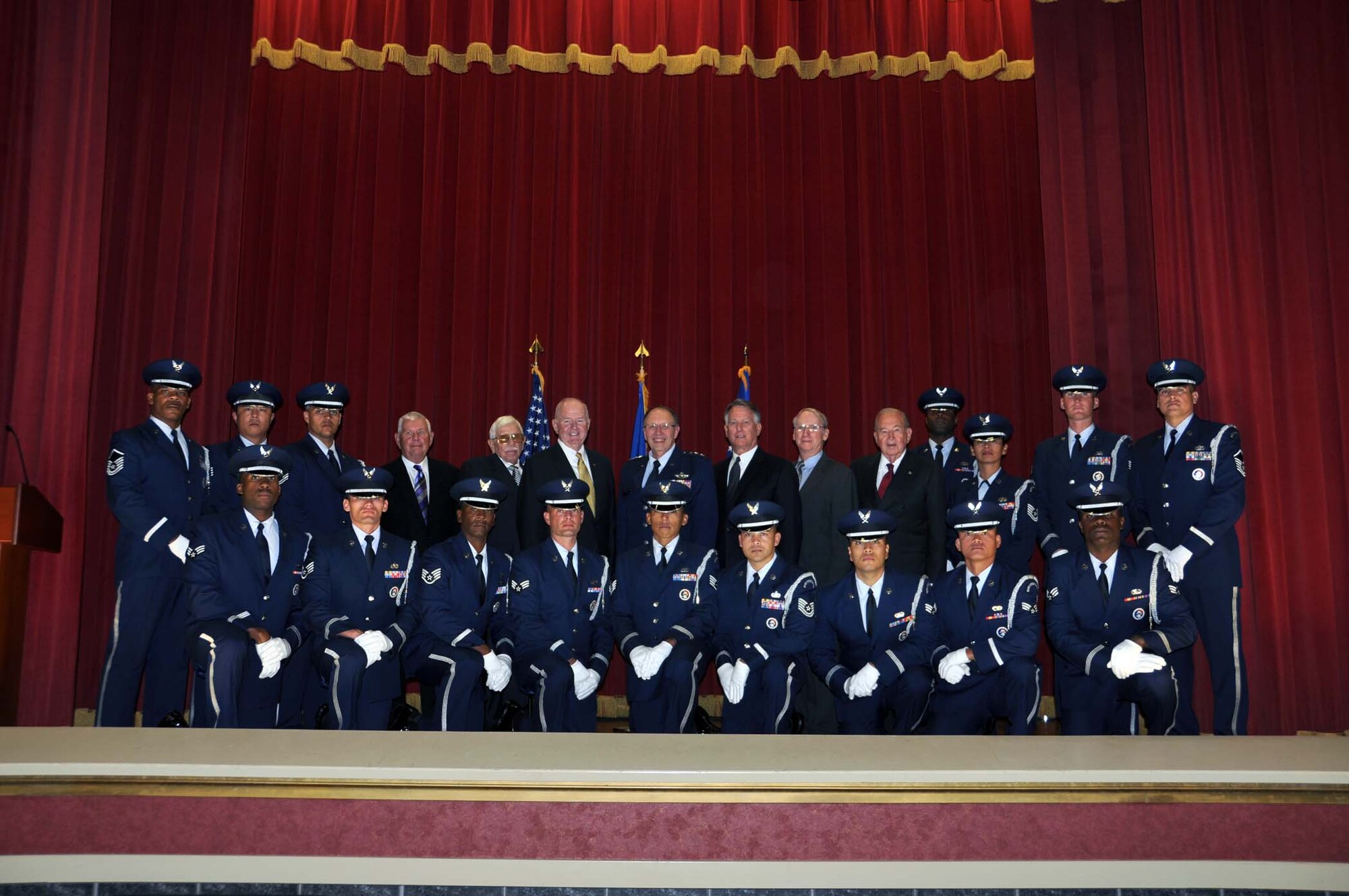 Members of the Blue Eagle’s Total Force Honor Guard from March Air Reserve Base, Calif., pose with Lt. Gen. Charles Stenner, Chief of Air Force Reserve and Commander, Air Force Reserve Command and six former AFRC commanders Nov. 6 at a memorial service held at March ARB for former AFRC commander Maj. Gen. Sloan R. Gill.  This was the largest gathering of AFRC commanders in history.  (U.S. Air Force photo/Master Sgt. Linda Welz)