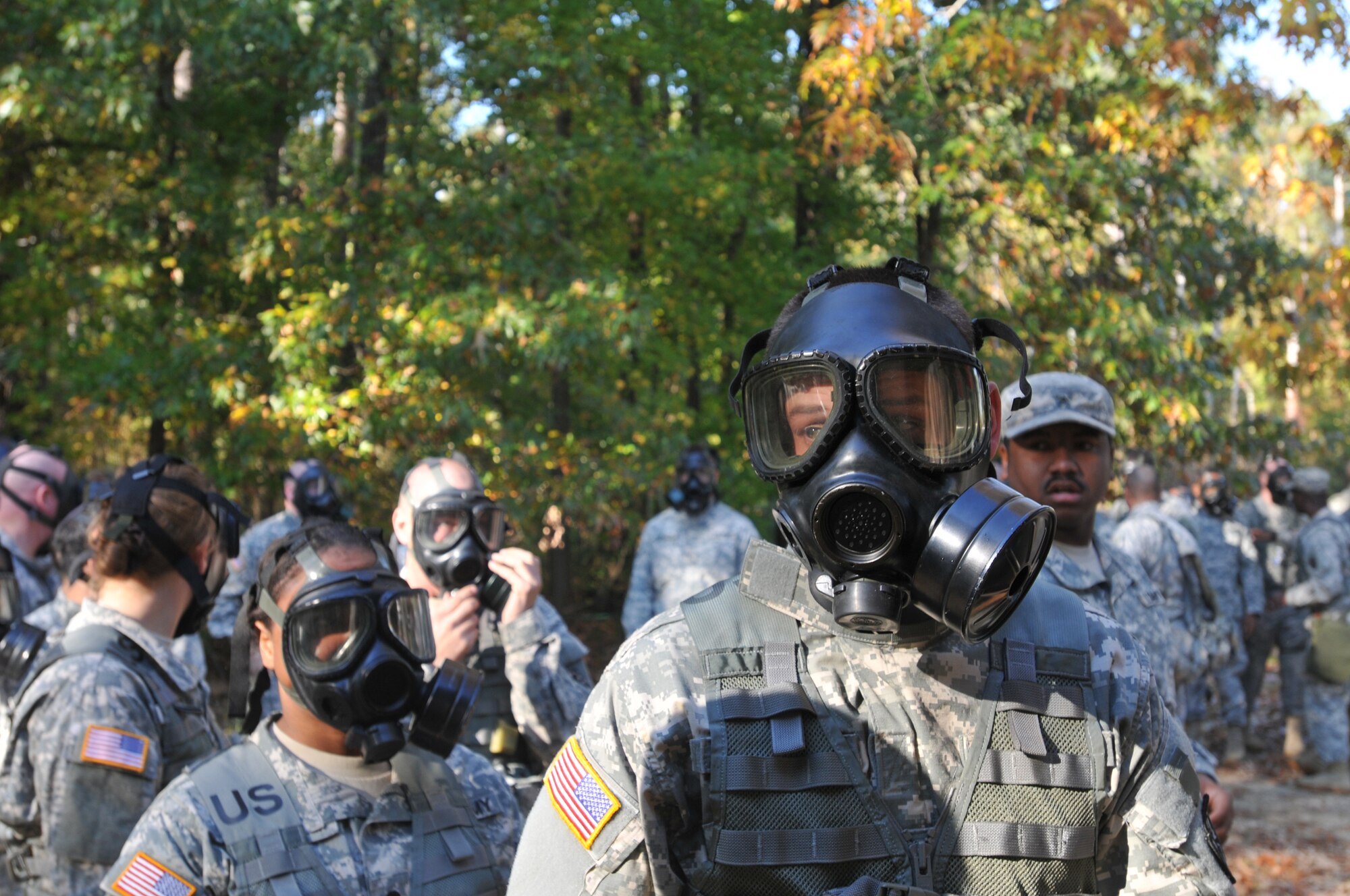A Soldier stands at the ready to enter the gas chamber during the training session at Fort Eustis. (U.S. Army photo by Pfc. Alex Kilmon/RELEASED)