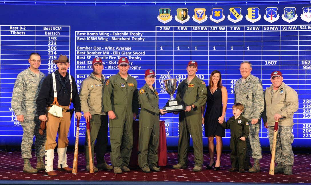 BARKSDALE AFB, La. - The 54th Helicopter Squadron from Minot AFB, N.D., was awarded the Bourland Trophy for Best Helicopter Squadron during the second night of the Global Strike Challenge score posting at Barksdale Air Force Base, La., Nov. 9.Global Strike Challenge is an amalgam of the best of the historic bomb competition and the former missile competition held under previous major commands that owned the missile and bomber missions at the time. Global Strike Challenge is unique when compared to those competitions because it includes operations, maintenance and security force participants from both the missile and bomber communities under the 2-year-old Air Force Global Strike Command. It also welcomes teams and weapon systems from other major commands. (U.S. Air Force photo by Master Sgt. Corey Clements) 