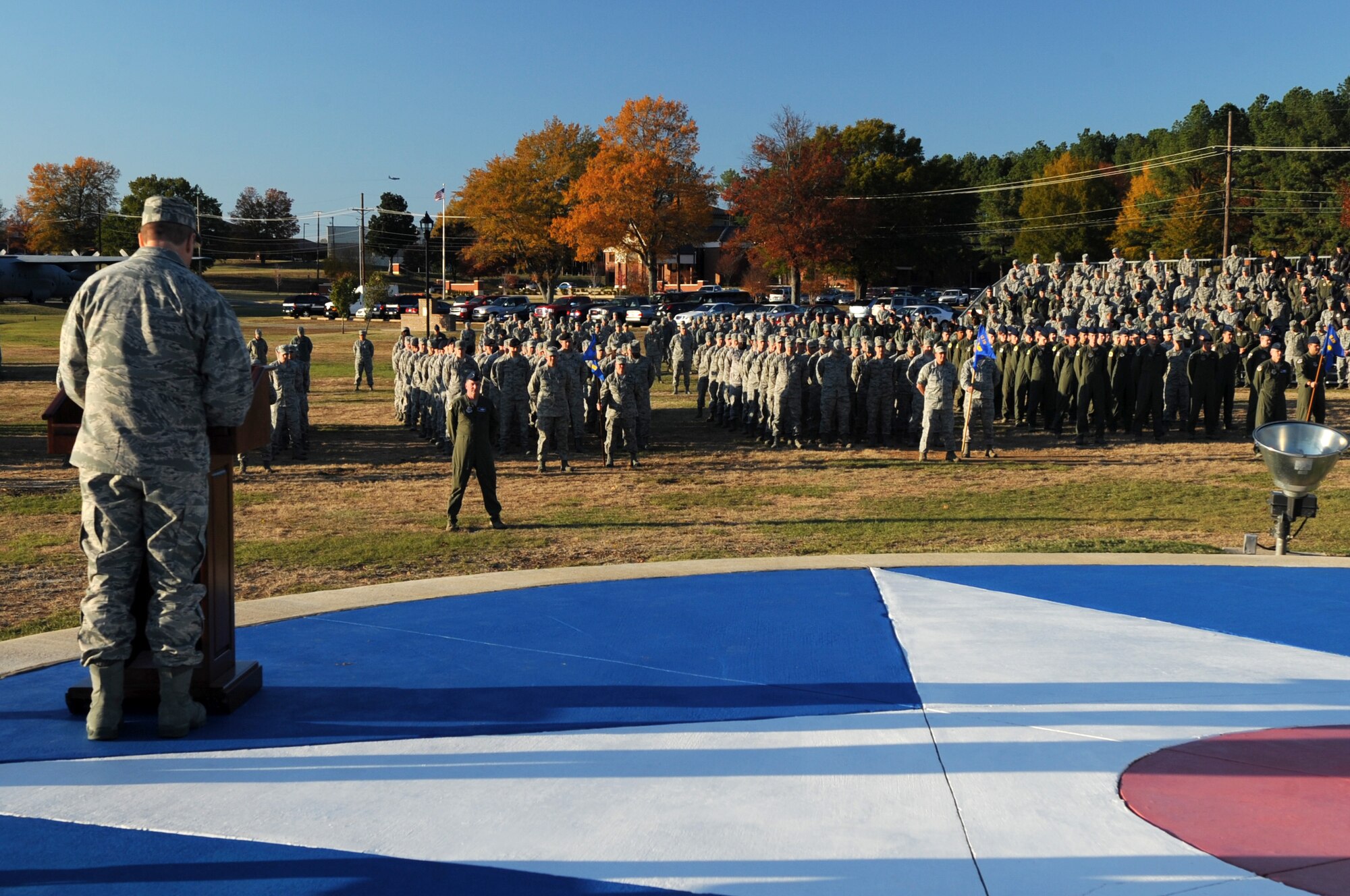 Chaplain Frank Lowe, 19th Airlift Wing head chaplain, delivers the invocation at the Veterans Day retreat ceremony Nov. 9, 2011, at Little Rock Air Force Base, Ark. The ceremony provided a chance for Team Little Rock members and official representatives throughout Arkansas to pay homage to all veterans past and present. (U.S. Air Force photo by Staff Sgt. Jim Araos)