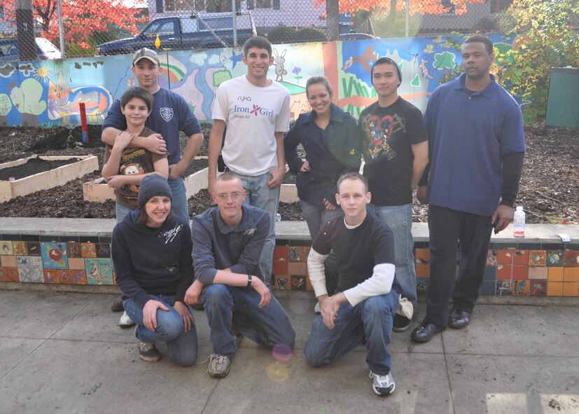 Nine McChord Field Airmen helped clean a garden at Madrona School Nov. 5, 2011, in Seattle. The garden is utilized by more than 100 students over the course of a school year. Activities such as the afterschool gardening club, preschool planting program and science classes keep the garden a busy place. (U.S. Air Force photo/Airman 1st Class Leah Young)