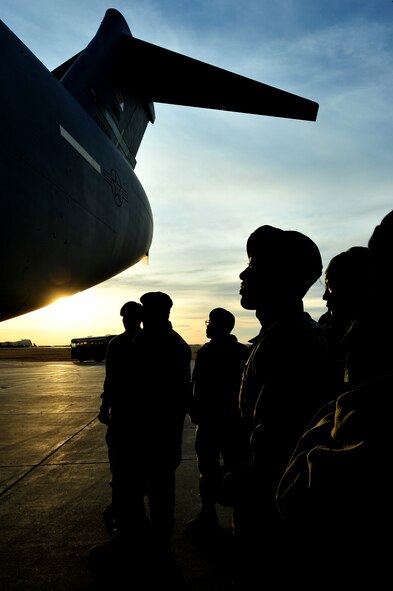 MINOT AIR FORCE BASE, N.D. -- 5th Security Forces Squadron team members tour a C-17 Globemaster III here Nov. 4. The purpose of the tour was to provide 5th SFS team members with information in preparation for an upcoming inspection. The additional training provides forces with further knowledge of the C-17 Globemaster. (U.S. Air Force Photo/Senior Airman Jesse Lopez)