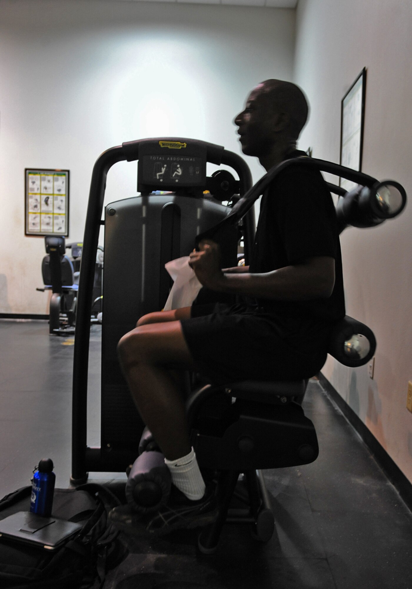 Airman 1st Class William Waitman, 7th Force Support Squadron, exercises on new equipment in the fitness center Nov. 3, 2011, at Dyess Air Force Base, Texas. The fitness center underwent renovation which includes new weights and 34 exercise machines, estimated at over $184,000. (U.S. Air Force photo by Airman 1st Class Peter Thompson/Released) 