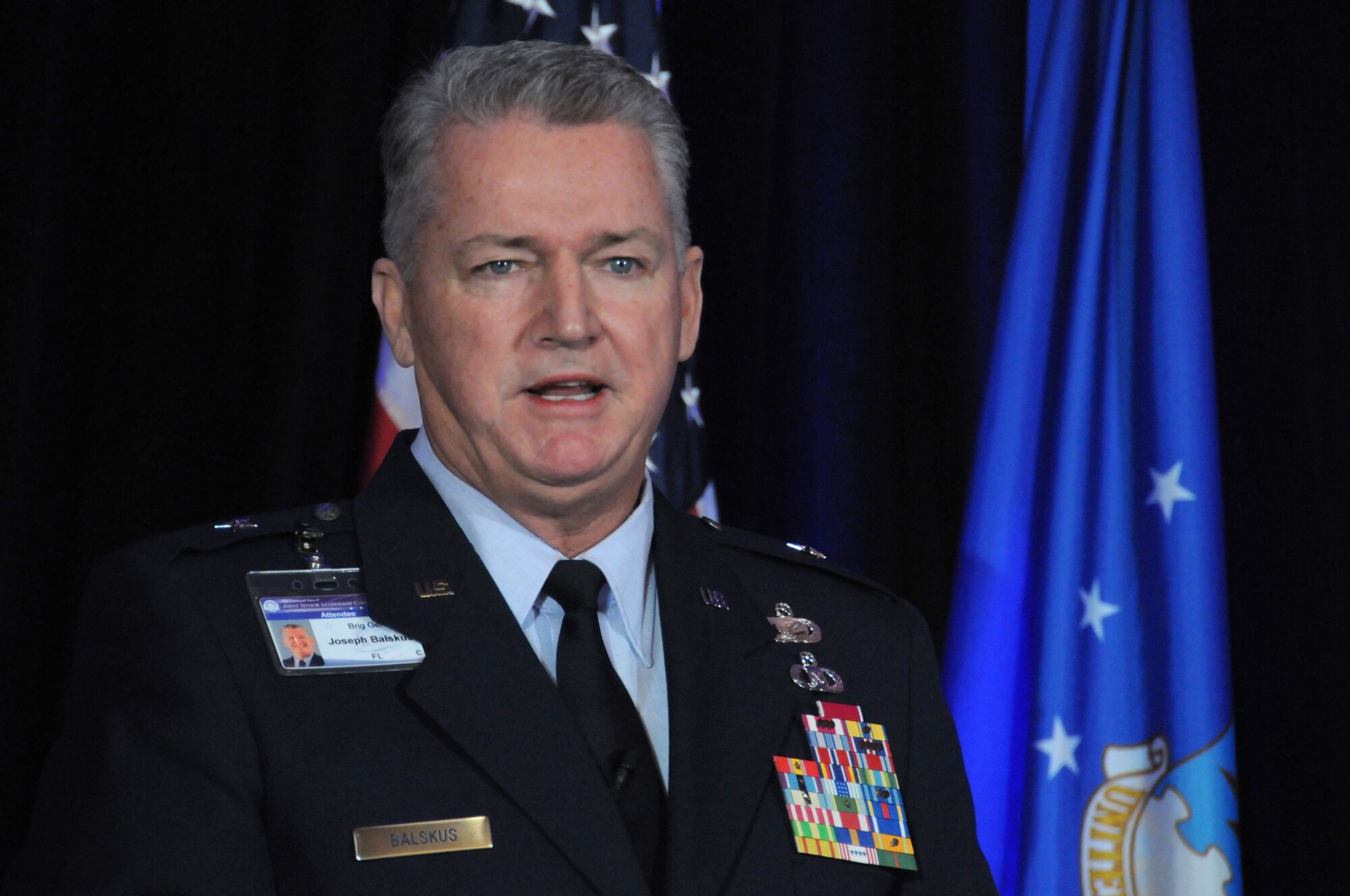 Brig. Gen. Joe Balskus, SPS Chairman, speaks about the future of Air National Guard and strategic planning at the 2011 Strategic Planning System Annual Conference in Oxon Hill, MD on November 6th.  The Strategic Planning System develops, communicates, and guides implementation of the Air National Guard Strategic Plan, which is a field-driven process led by senior leaders and action officers from all 54 states and territories.  (National Guard photo by Tech. Sgt. Melissa E. Chatham) (Released)