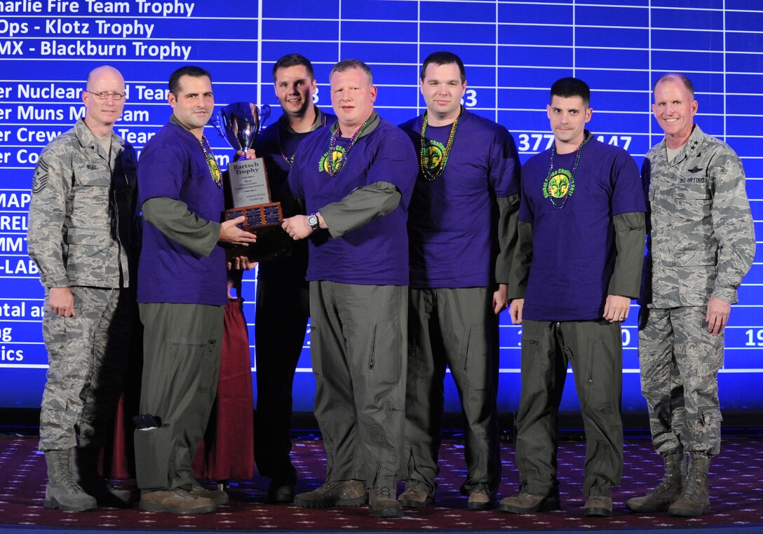 BARKSDALE AFB, La. - The 96th Bomb Squadron from Barksdale Air Force Base, La., was awarded the Bartsch Trophy for Best Electronic Countermeasures during the first round of score posting of Global Strike Challenge at Barksdale Air Force Base, Nov. 8. (U.S. Air Force photo/Airman 1st Class Micaiah Anthony)