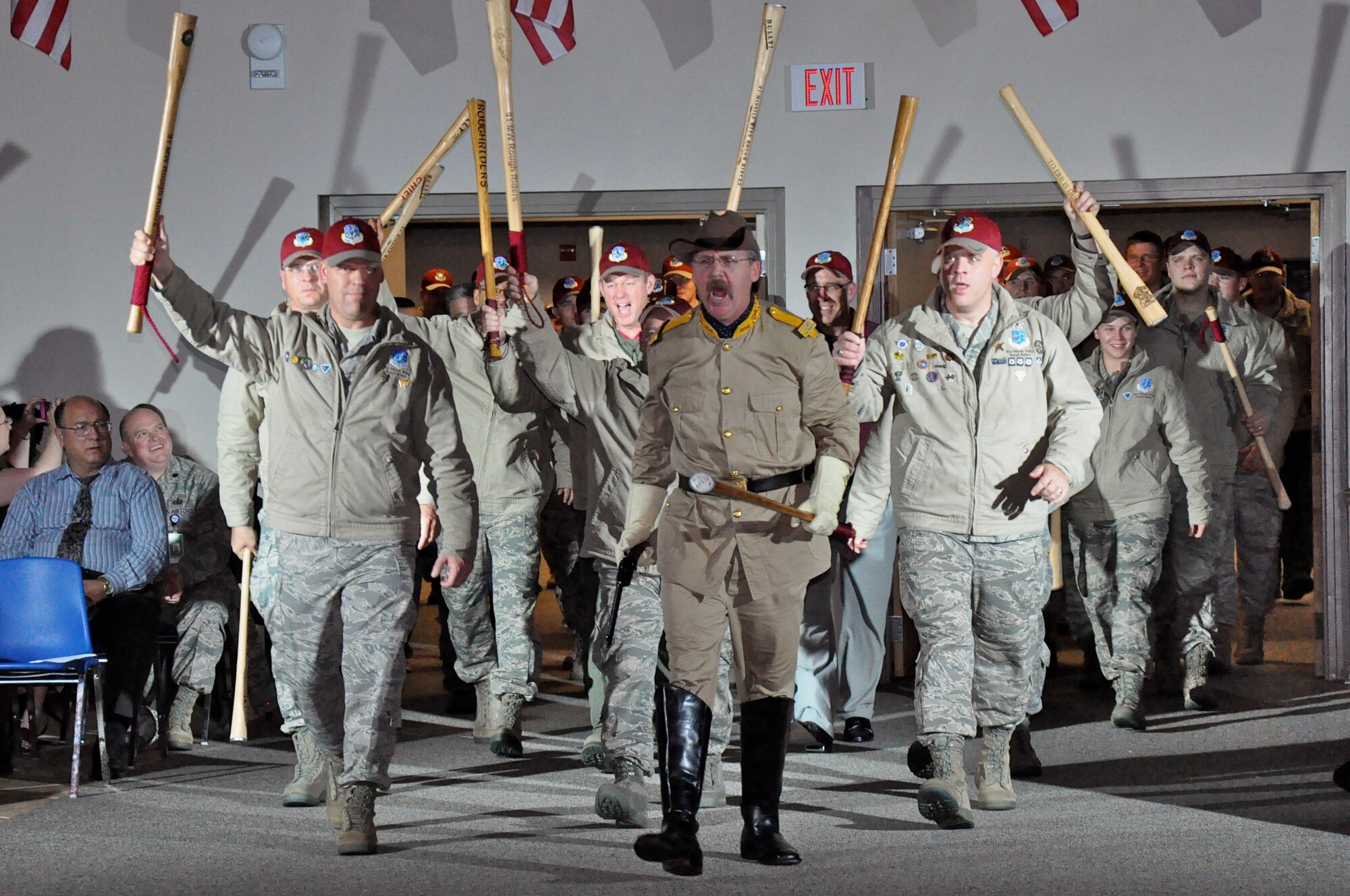 BARKSDALE AFB, La. -- The 91st Missile Wing Global Strike Challenge team entered Hoban Hall for the first of two score posting finales for Air Force Global Strike Command’s second annual Global Strike Challenge competition here, Nov. 8. Team and individual awards were presented to those teams with the highest performance scores among Intercontinental Ballistic Missile, B-2 Spirit, B-52 Stratofortress, B-1 Lancer, UH-N1 Huey and security forces units. (U.S. Air Force photo/ Airman 1st Class Jessica McConnell)