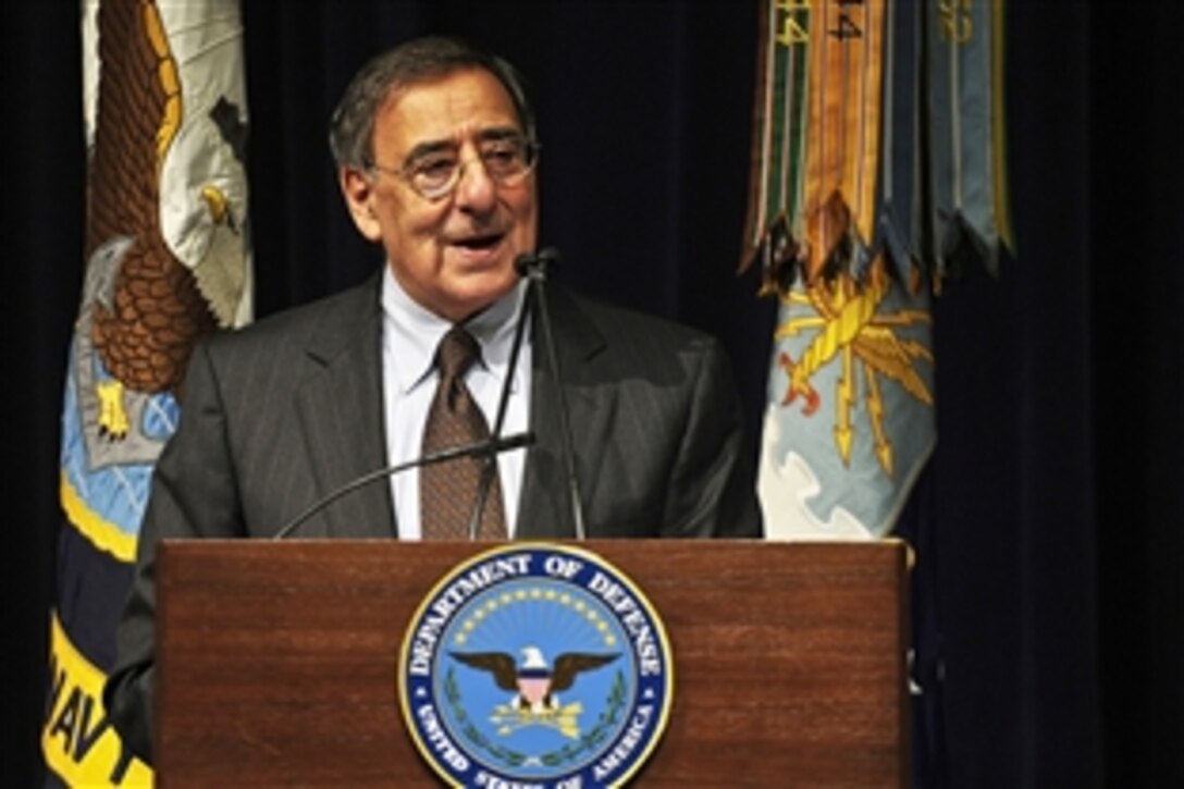 Defense Secretary Leon E. Panetta delivers remarks during a welcoming ceremony in honor of Deputy Defense Secretary Ashton B. Carter at the Pentagon, Nov. 9, 2011.  Carter was sworn in as the 31st Deputy Defense Secretary on Oct. 6, 2011.