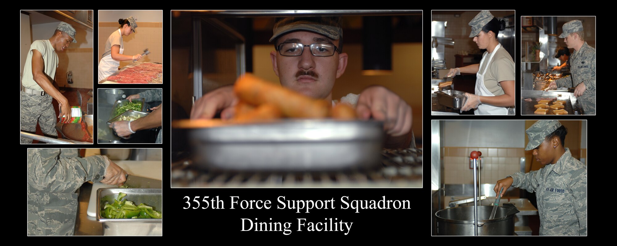 U.S. Air Force Airmen from the 355th Force Support Squadron food service missions is to provide food service excellence in support of the Air Force Readiness and Peacetime Mission. Food service professionals building customer oriented programs by creating innovative solutions responsive to tomorrow's Air Force.

