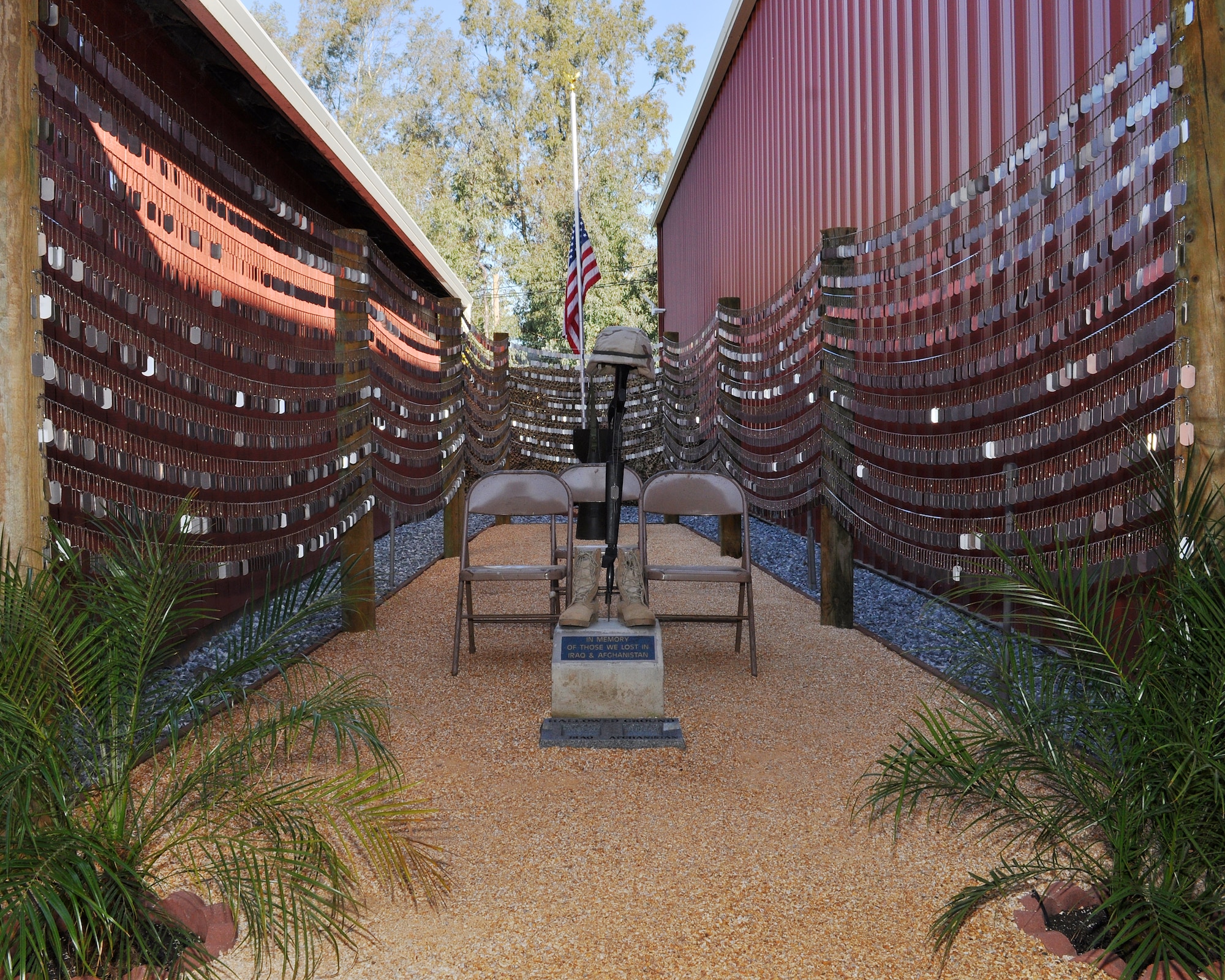 The new Iraq/Afghanistan Dog Tag Memorial before an unveiling ceremony at the Museum of the Forgotten Warrior outside of Beale Air Force Base, Calif., Nov. 10, 2011. The memorial was built to honor all of the servicemembers who have been killed during the Iraq and Afghanistan Wars.  (U.S. Air Force photo by Staff Sgt. Jonathan Fowler/Released)