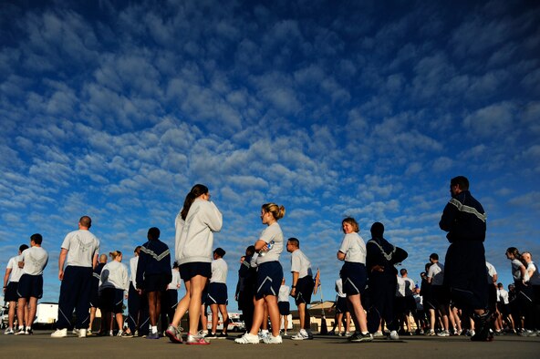 U.S. Air Force Airmen form up prior to running a base-wide 5 km run, Hurlburt Field, Fla., Nov. 7, 2011.  The 1st Special Operations Wing coordinated a base-wide run to promote morale and teamwork. (U.S. Air Force photo/Airman 1st Class Naomi Griego)(Released)