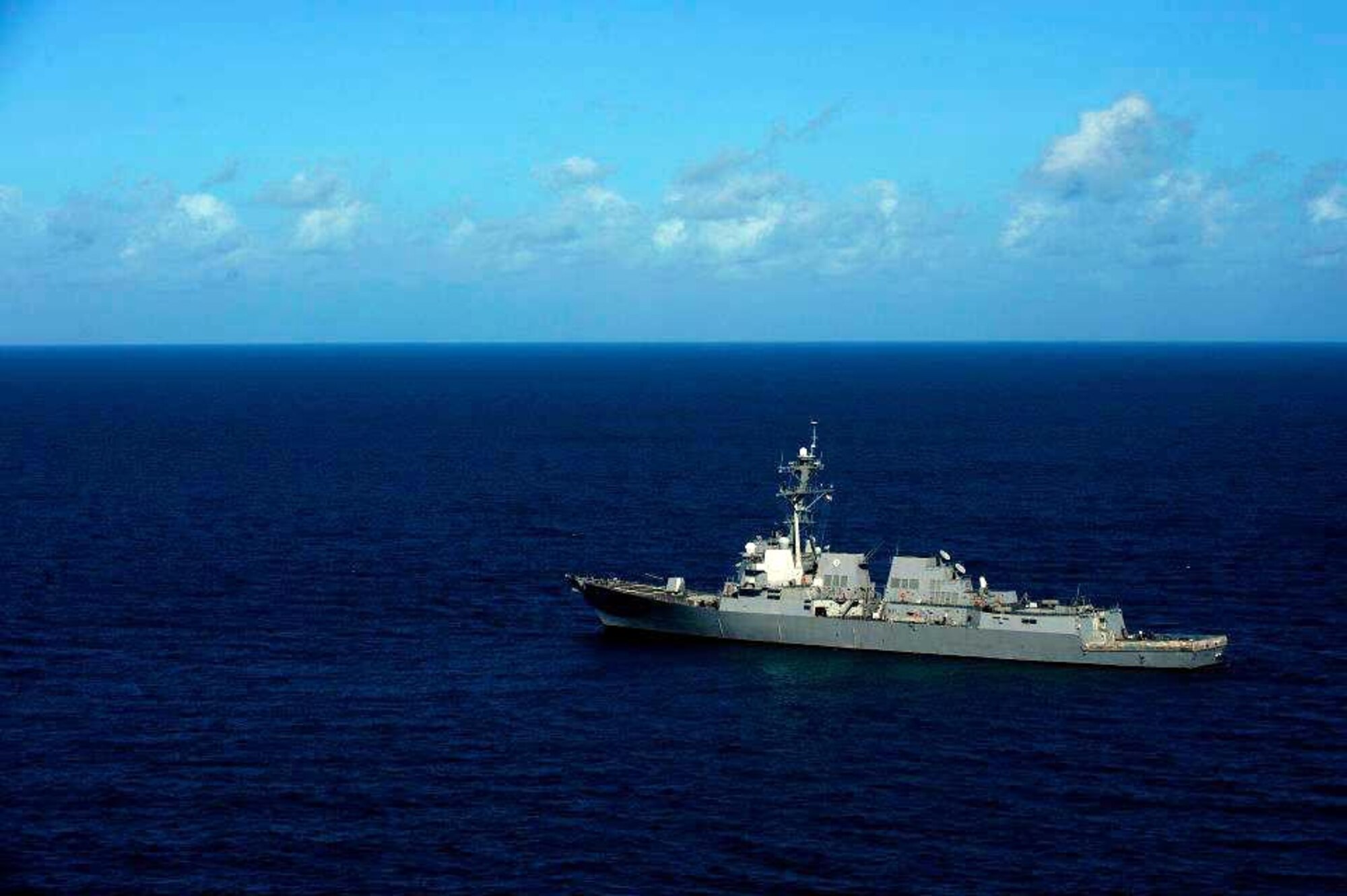 USS Nitze (DDG 94) sails off the coast of Key West, Fla. during Exercise Vigilant Shield 12, November 9, 2011. The exercise in Key West is the "first-ever proof of concept" for the military's (J-DIAMD), a collection of high-end radars and missile systems as well as aircraft that work in tandem in the event of a threat to the continental United States. (U.S. Air Force photo by Staff Sgt. Kamaile O. Long/Released)