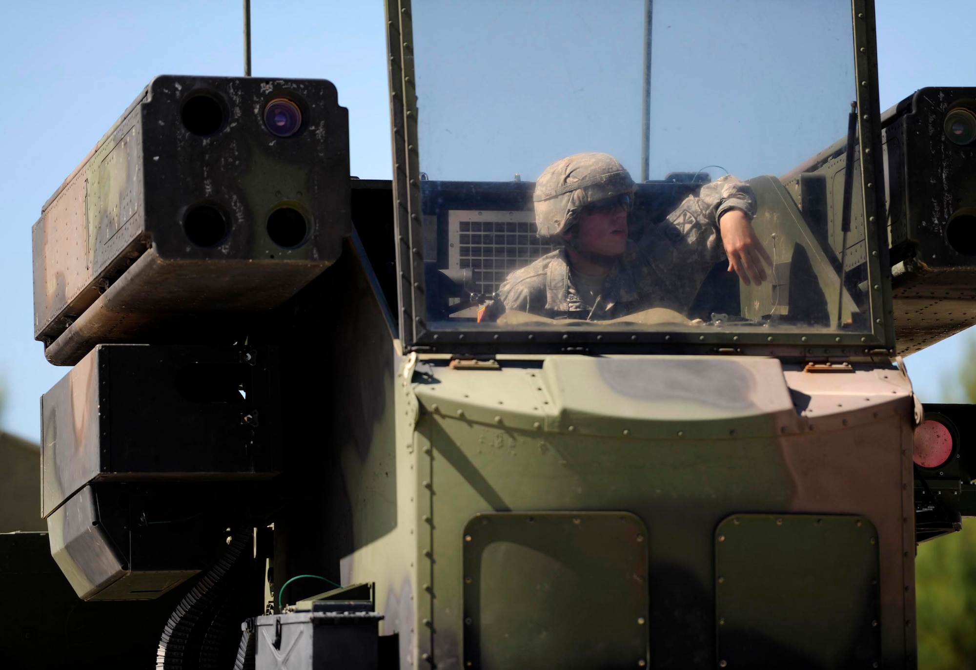 U.S. Army Specialist Randal Clark does a function check on an Avenger Air Defense System during Exercise Vigilant Shield 12 on Naval Air Station Key West, Nov.3. The Avenger is a missile system which provides mobile, short-range protection. (U.S. Air Force photo by SrA Staci Miller/Released)


