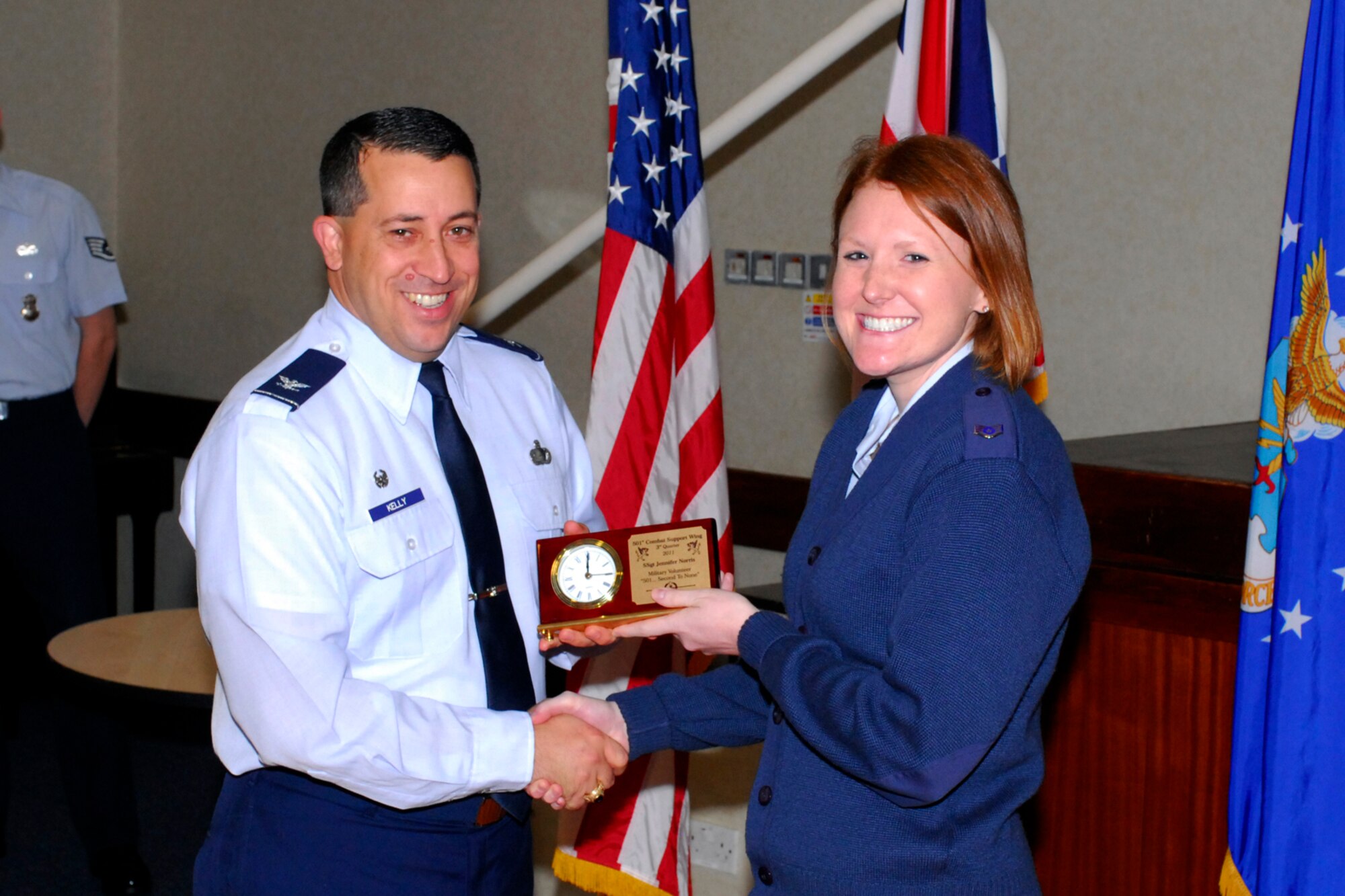 RAF CROUGHTON, United Kingdom - Staff Sgt. Jennifer Norris, 422nd Air Base Group, was recognized by the 501st Combat Support Wing as the Military Volunteer Third Quarter Award winner. (U.S. Air Force photo by Senior Airman Joel Mease)