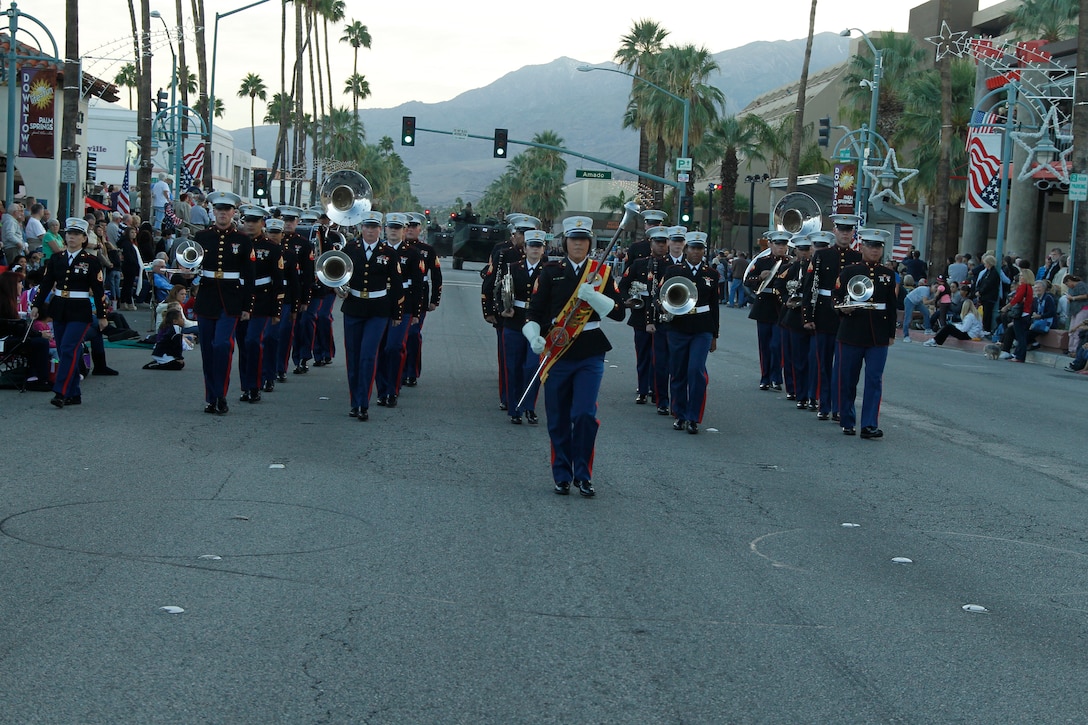 The Combat Center Band marches down the streets of Palm Springs during the annual Veterans Day Parade, Nov. 11, 2011.