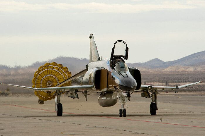 An F-4 Phantom taxies in on the flight line during the 2011 Aviation Nation Open House Nov. 11, at Nellis Air Force Base, Nev. Aviation Nation celebrates 70 years of airpower in Las Vegas and the Air Force's accomplishments in air, space and cyberspace.  (U.S. Air Force photo by Senior Airman Stephanie Rubi/Released)