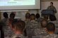 Senior Airman Lourdes Larios, JET Airmen from Kirtland Air Force Base, N.M., briefs Soldiers at an undisclosed location in Southwest Asia. (U.S. Air Force courtesy photo)