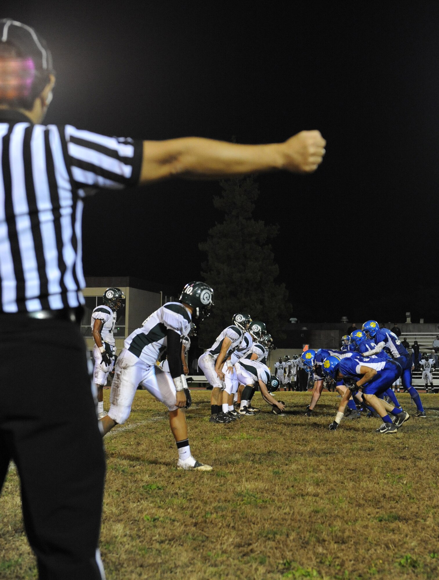 YOKOTA AIR BASE, Japan -- The Yokota Panthers and Kubasaki Dragons face-off during the Far East Championship game November 12, 2011. The Panthers defeated the Dragons 34-6 to clinch the Far East Division One title. (U.S. Air Force photo/Capt. Raymond Geoffroy)