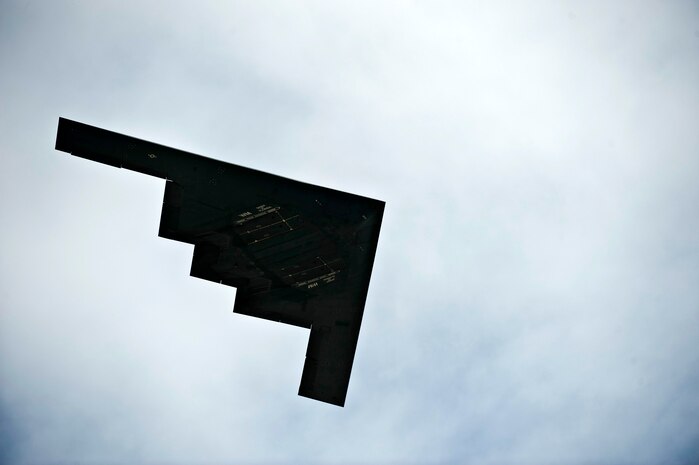 A U.S. Air Force B-2 Spirit, 509th Bomber Wing, flies over the flightline during the 2011 Aviation Nation Open House Nov. 13, at Nellis Air Force Base, Nev. Aviation Nation celebrates 70 years of airpower in Las Vegas and the Air Force's accomplishments in air, space and cyberspace. (U.S. Air Force photo by Senior Airman Brett Clashman/Released)