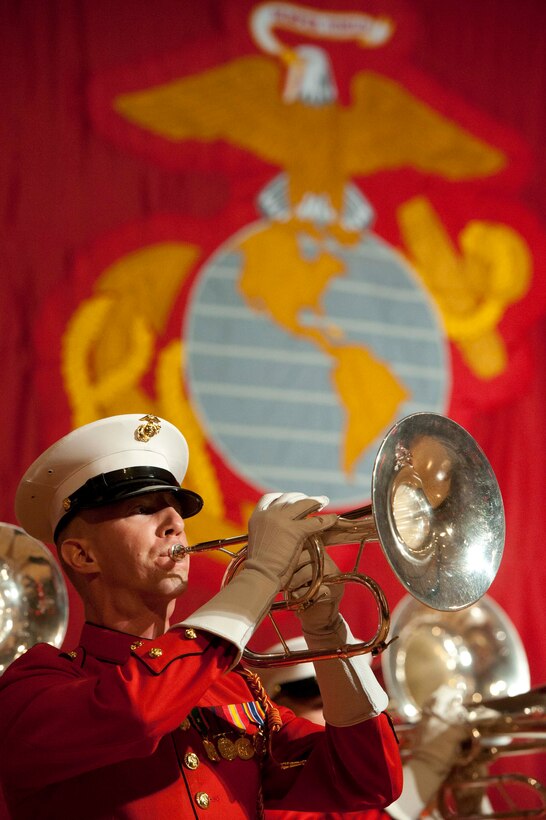 The Commandant's Own Marine Corps Drum and Bugle Corps perform during the Commandant's Marine Corps Ball in National Harbor, Md., Nov. 12, 2011. 
