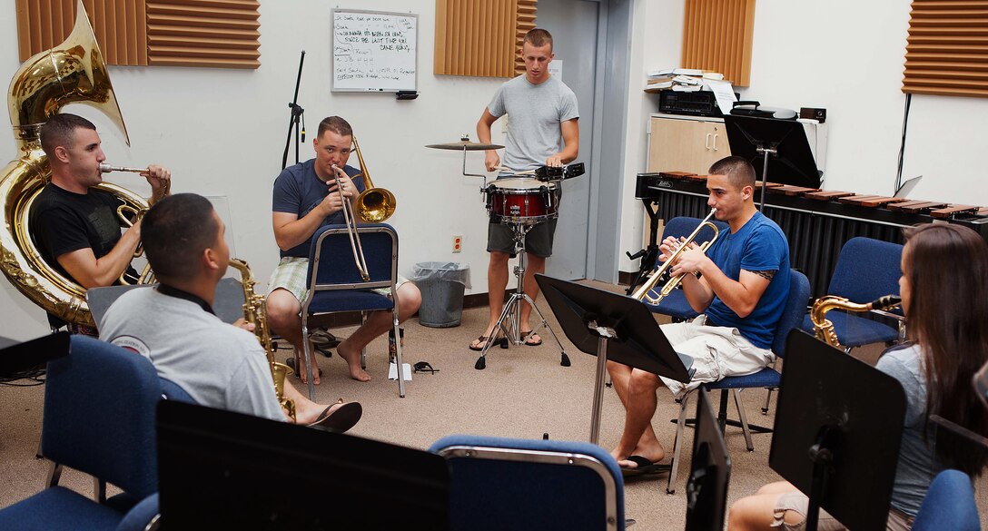 Cpl. Paul A. Tafoya, a trumpet player for the U.S. Marine Corps Forces, Pacific Band, practices during his off hours at the band hall here Nov. 14 for an upcoming holiday concert. Tafoya received temporary additional duty orders to the MarForPac Band at the beginning of 2011 and began performing here and throughout countries in the Pacific.
