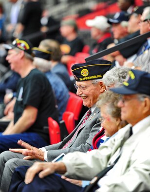 WARRENSBURG, Mo.  -- Vietnam veterans share a laugh before a Veterans Day ceremony at the University of Central Missouri’s multi-purpose center Nov. 11. Veterans Day, formerly known as Armistice Day, is an annual U.S. holiday honoring military Veterans. Its date marks the anniversary of the German signing of the Armistice at the 11th hour of the 11th day in 1918, ending major hostilities of World War I. More than 70 Vietnam War veterans participated in the ceremony at UCM. (U.S. Air Force photo/Senior Airman Nick Wilson)