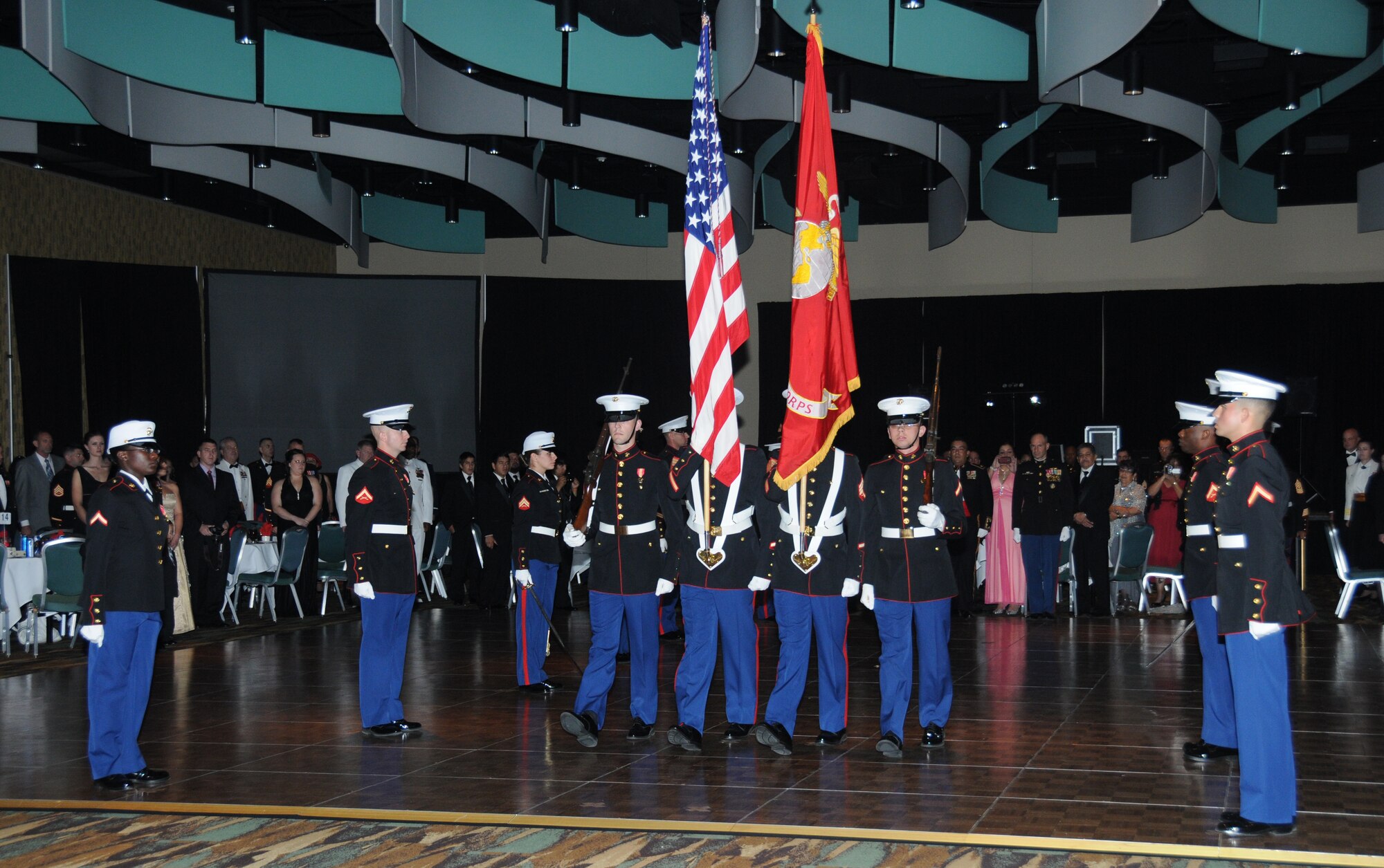 Keesler Marine Corps Detachment celebrates the United States Marine Corps’ 236th Birthday during the Marince Corps Ball Nov. 10, 2011, at the Mississippi Coast Coliseum Convention Center in Biloxi, Miss.  (U.S. Air Force photo by Kemberly Groue)